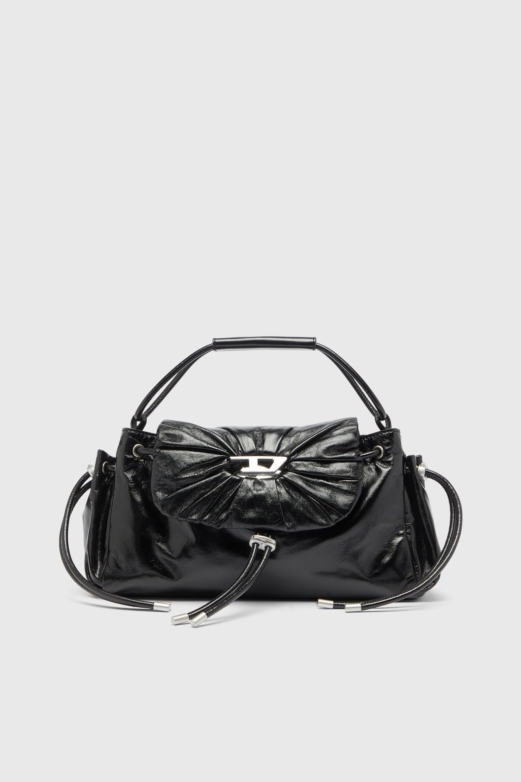 Diesel - SCRUNCH-D TOP HANDLE, Woman's Scrunch-D - Top-handle bag in shiny wrinkled leather in Black - 1