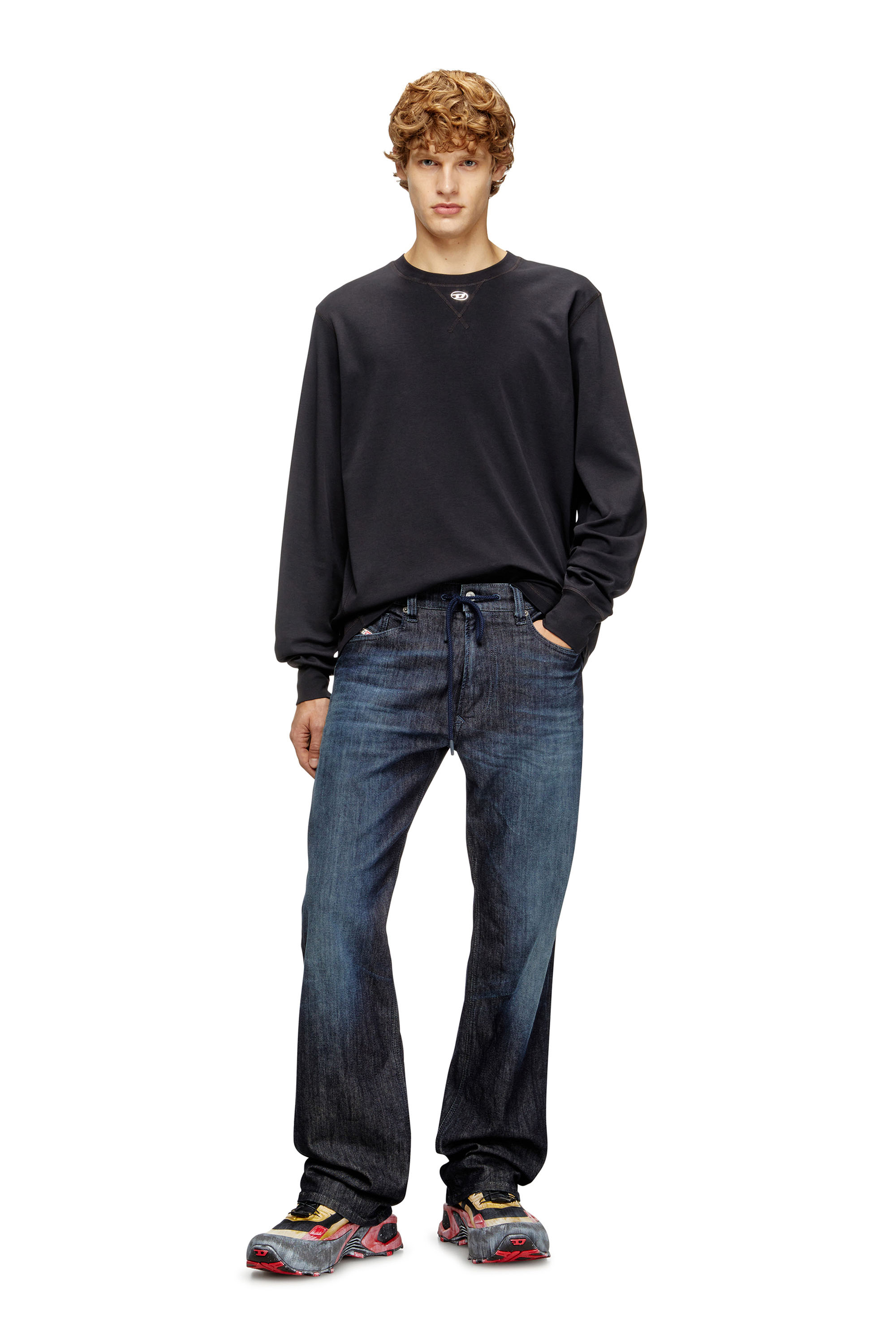 Diesel - T-MADJUST-LS-TR, Man's Cotton long-sleeve T-shirt with Oval D in Dark grey - 2
