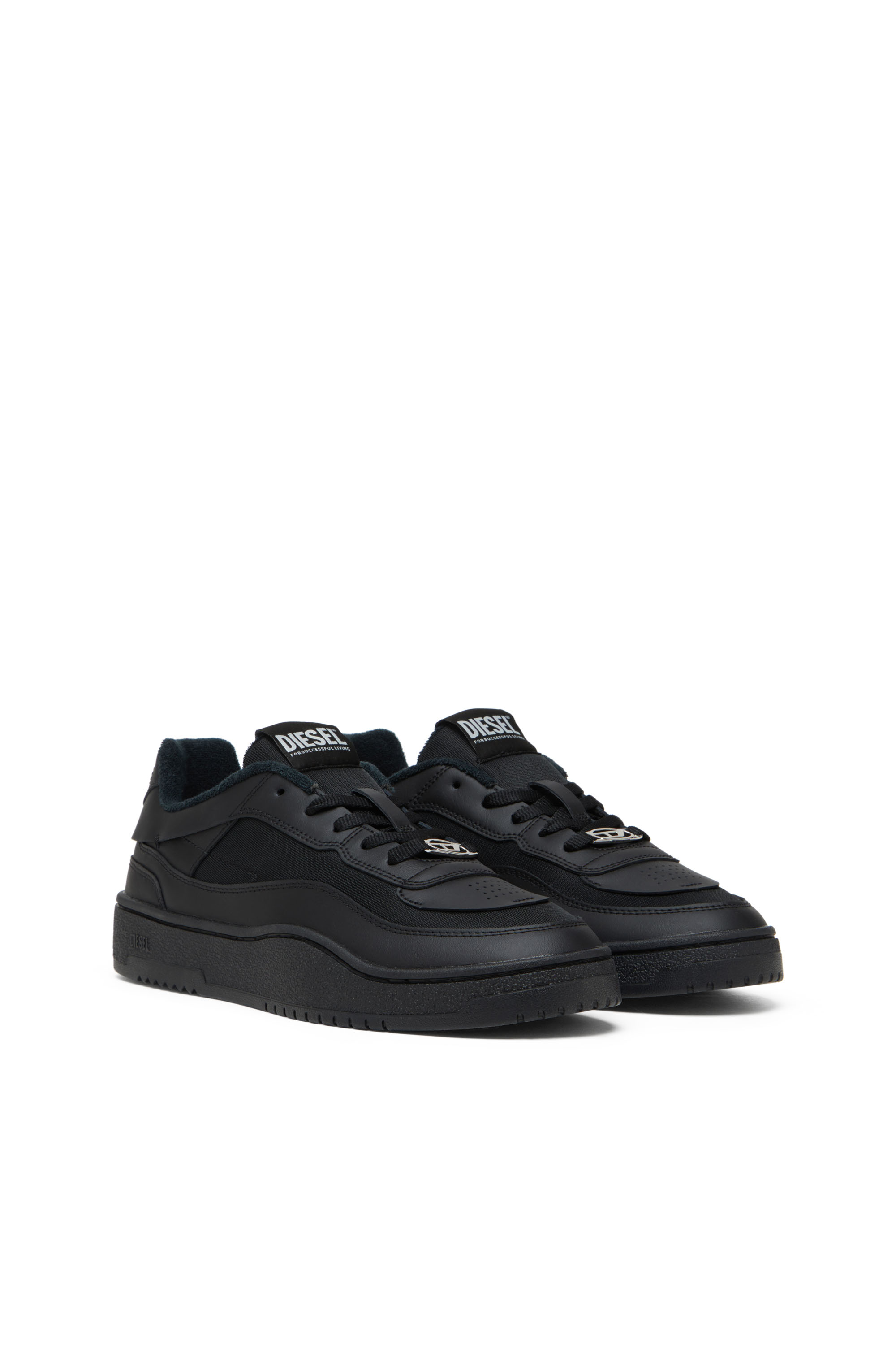 S-OVAL SKATE LOW, Black Diesel - S-OVAL SKATE LOW, Man's S-Oval Skate-Fabric-panelled leather sneakers in Black - 2