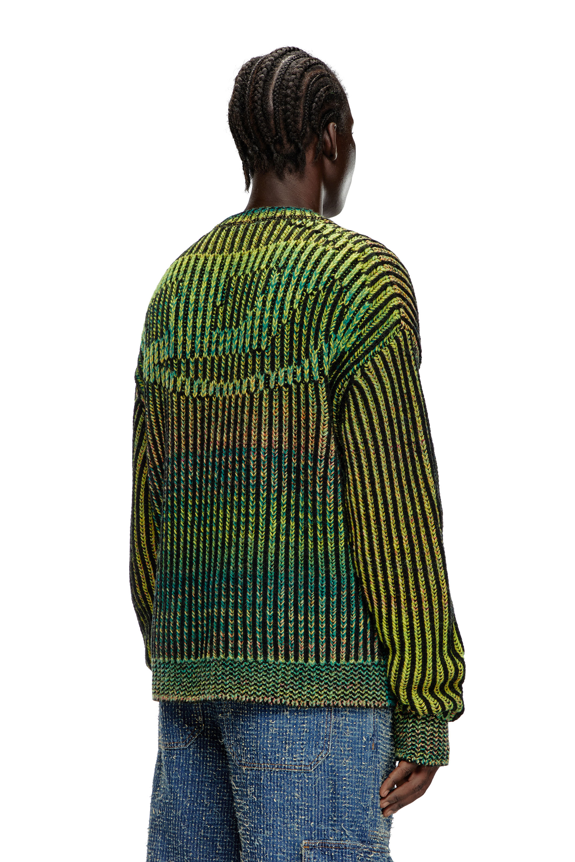 Diesel - K-OAKLAND-CR, Man Striped ribbed cardigan in wool blend in Green - Image 4