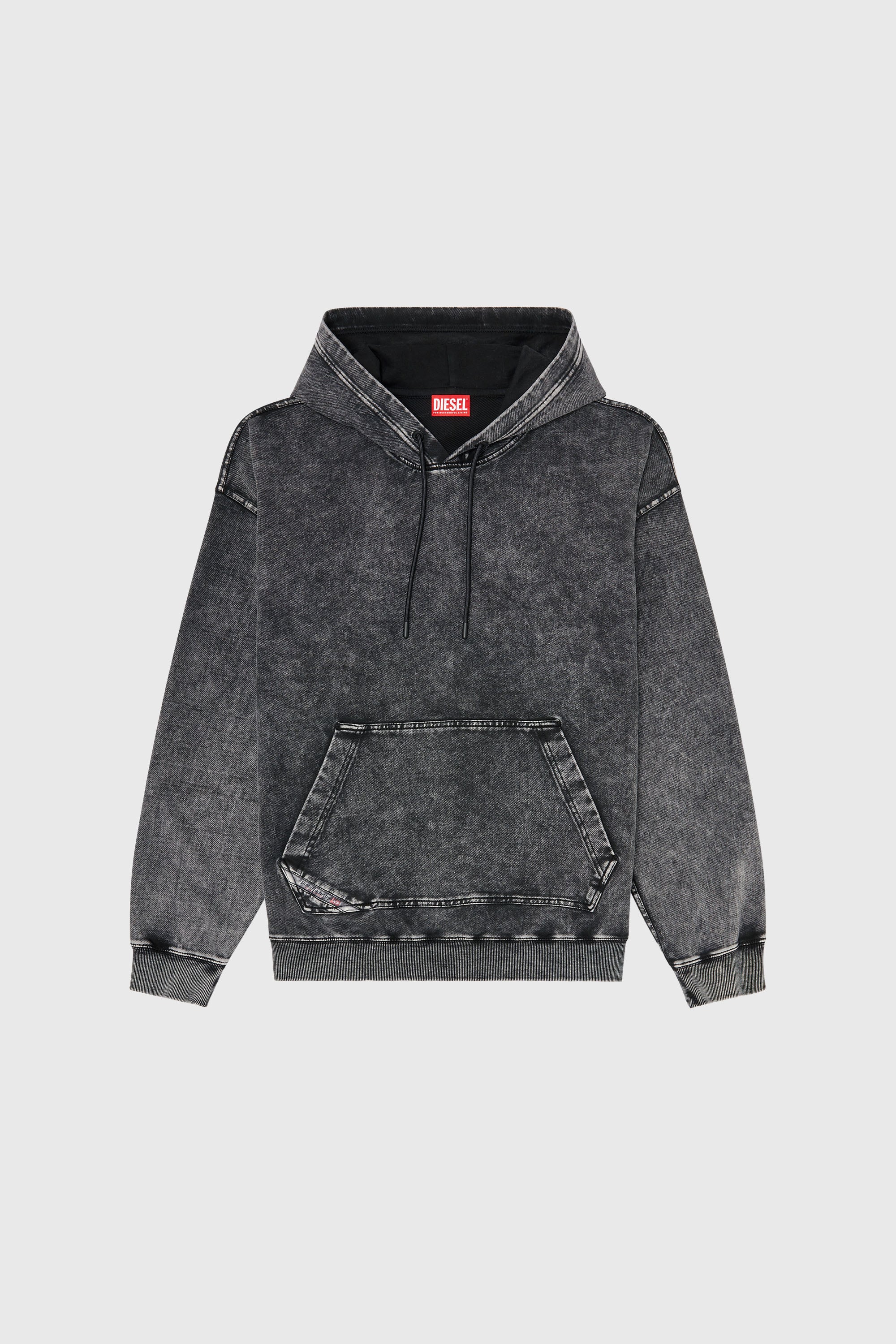 Diesel - S-BOXT-HOOD-TUK, Man's Treated denim-effect hoodie in Dark grey - 2