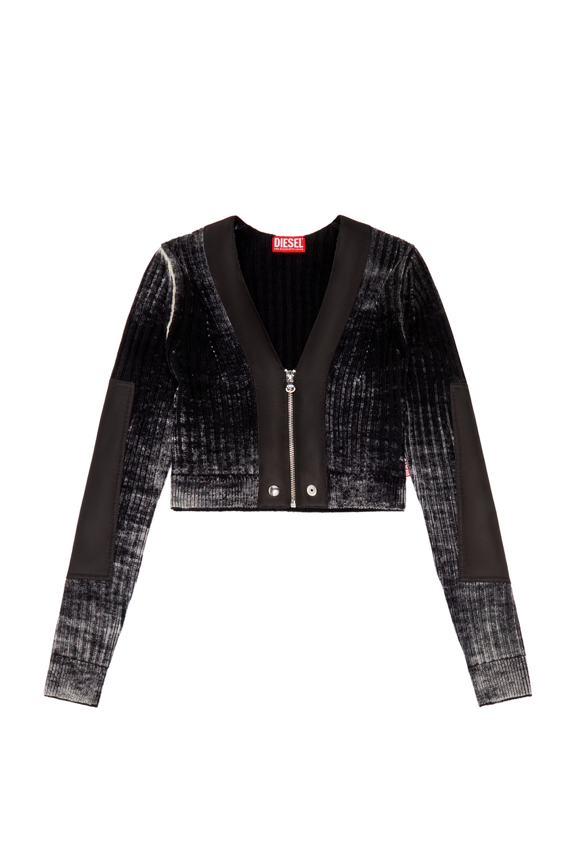 Diesel - M-ASERA, Woman Cropped wool cardigan with nylon trims in Black - Image 5