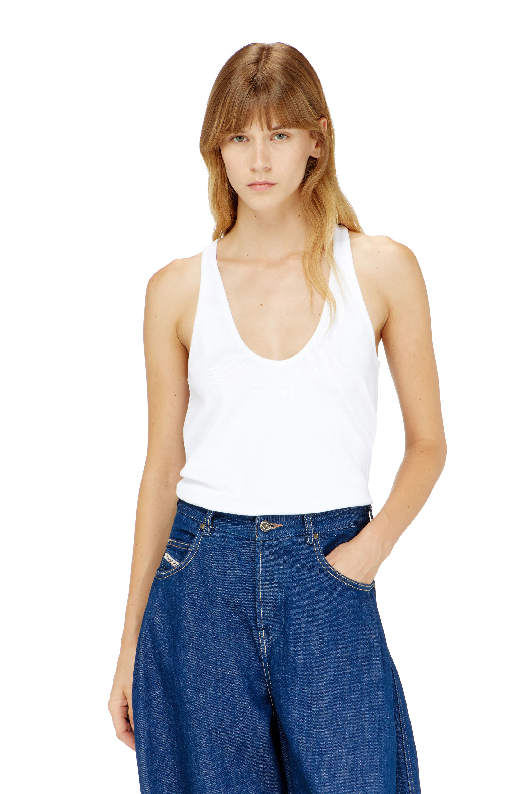 Diesel - T-IPSYA-LKDS, Woman's Ribbed tank top with Oval D in White - 1
