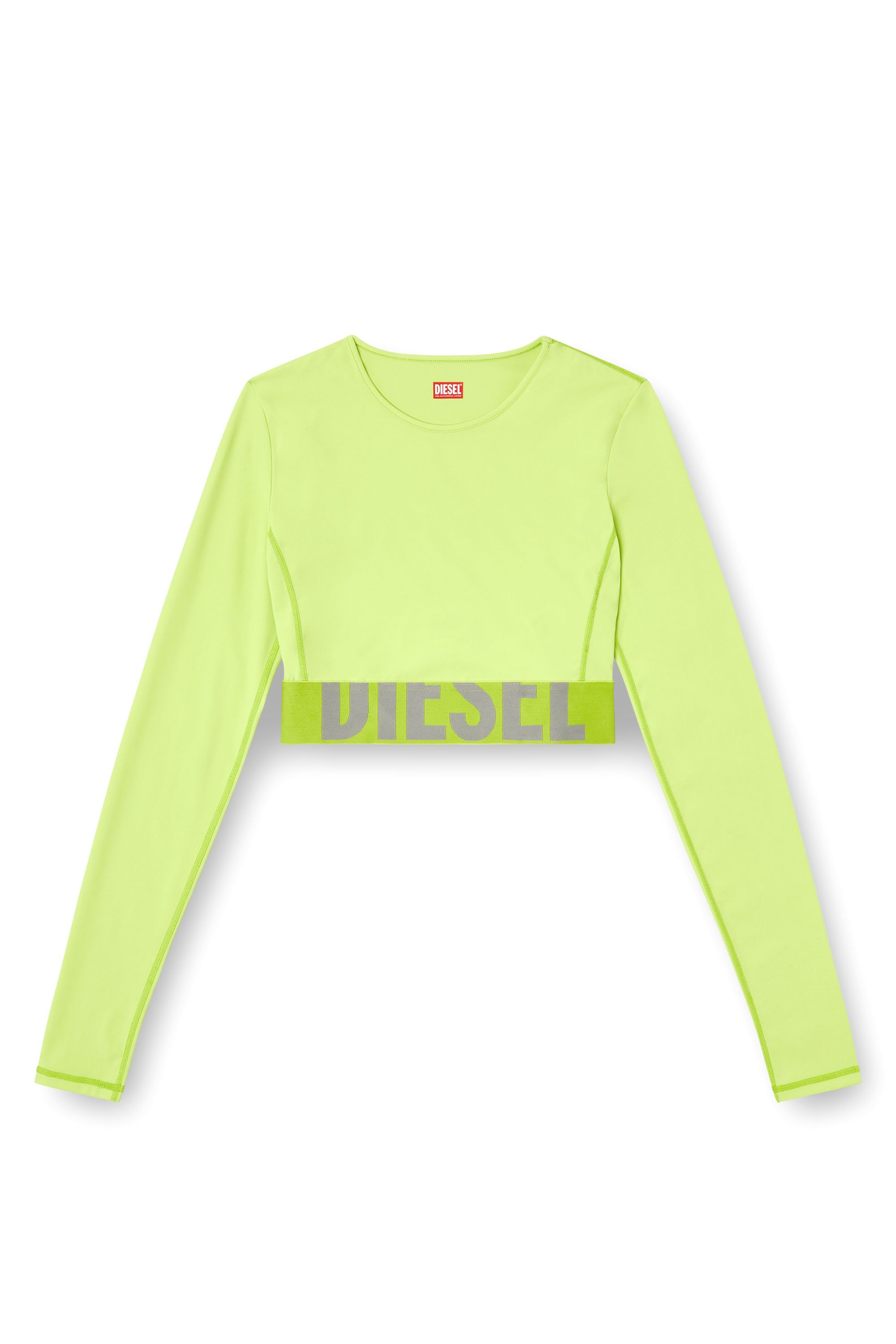 Diesel - MELISSA-D-POP, Woman's Microfibre crop top with cut-off logo in Green Fluo - 4