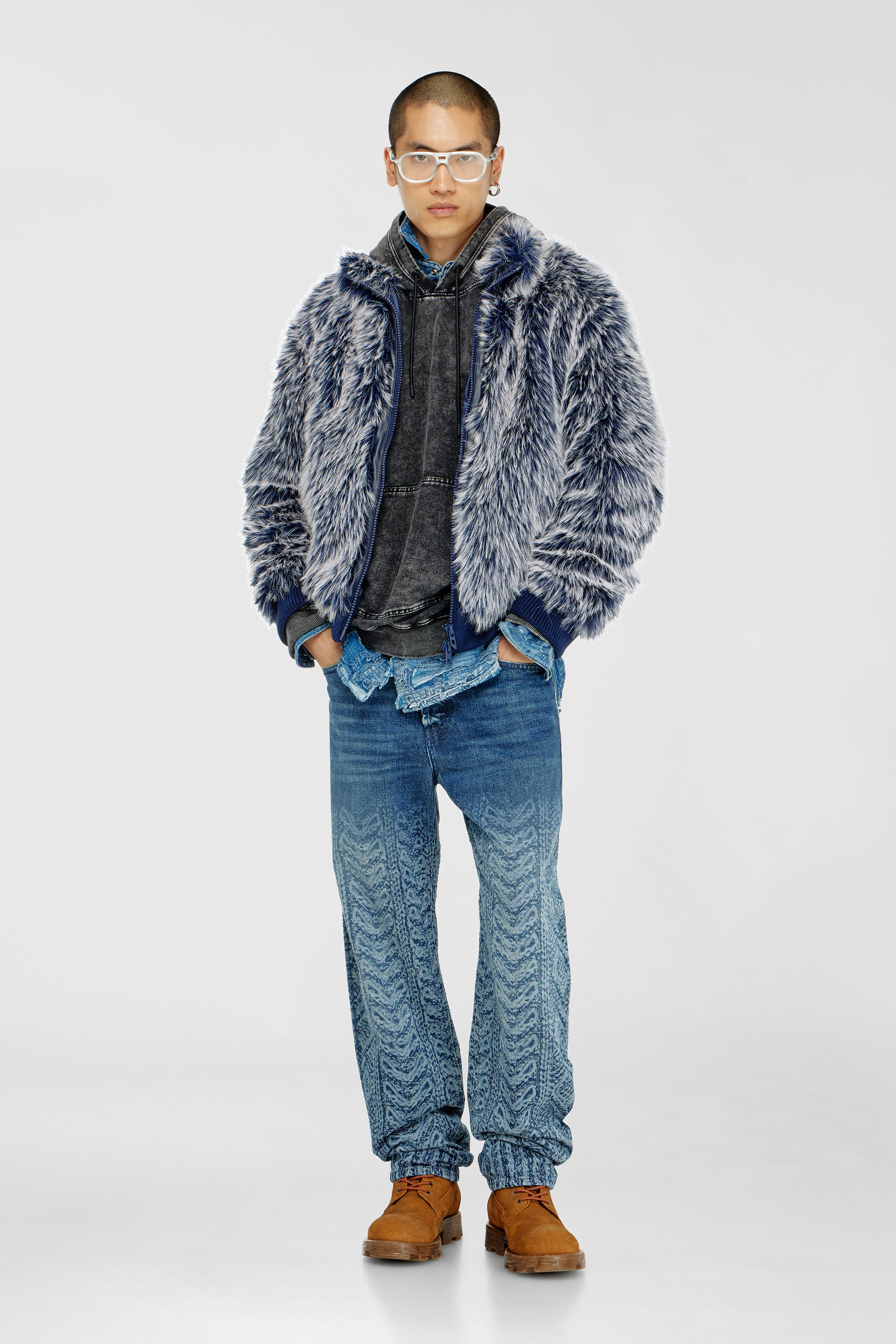Diesel - S-BOXT-HOOD-TUK, Man's Treated denim-effect hoodie in Dark grey - 1