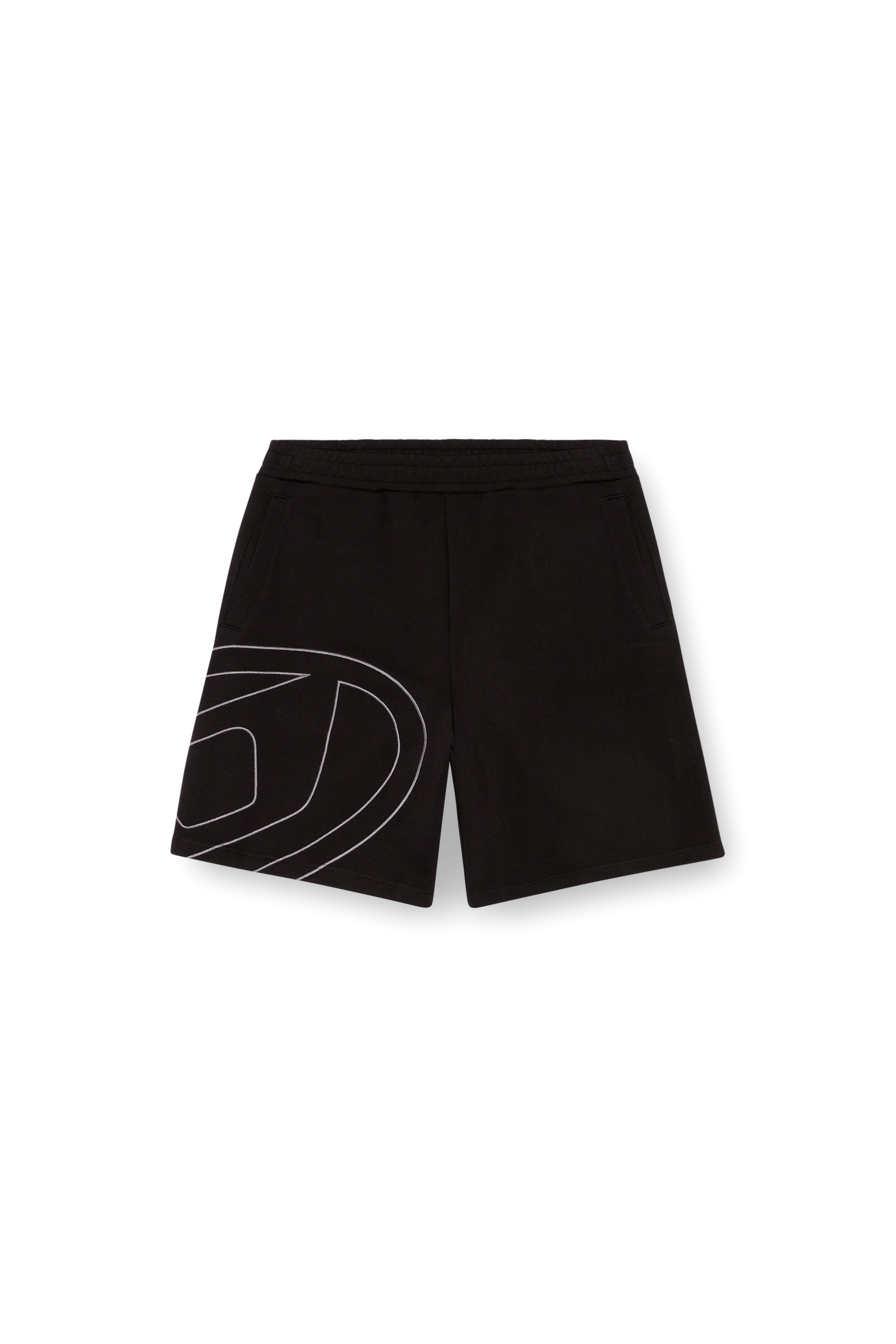 P-CROW-MEGOVAL, Black Diesel - P-CROW-MEGOVAL, Man's Sweat shorts with maxi D logo in Black - 2