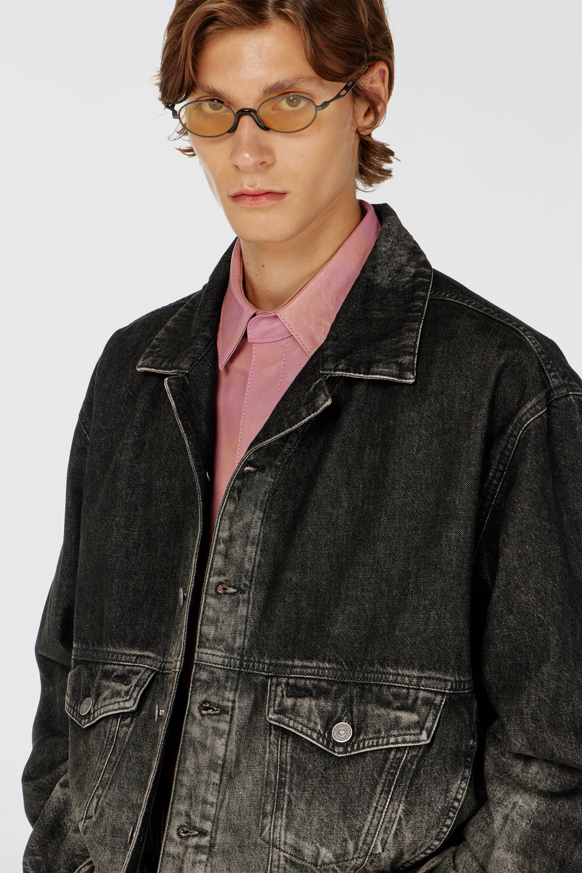 Diesel - D-MORGHI-FSJ, Man's Trucker jacket in dirty-effect denim in Black/Dark grey - 5