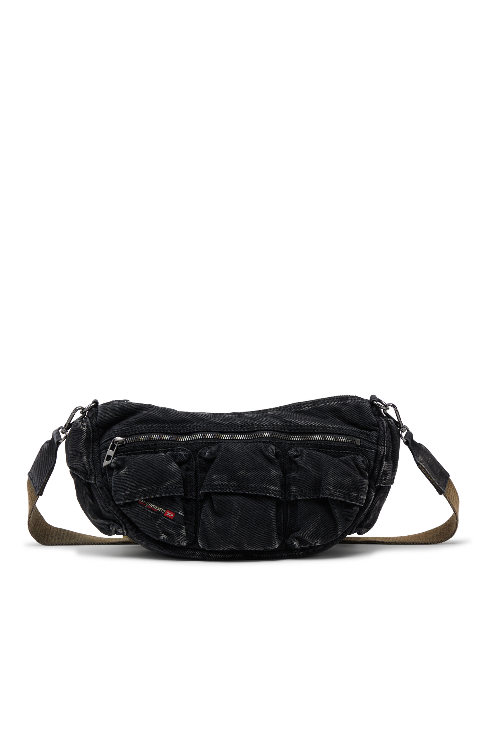 Diesel - MULTI-PKTS SHOULDER BAG X, Unisex's Multipocket bag in washed denim in Black - 1