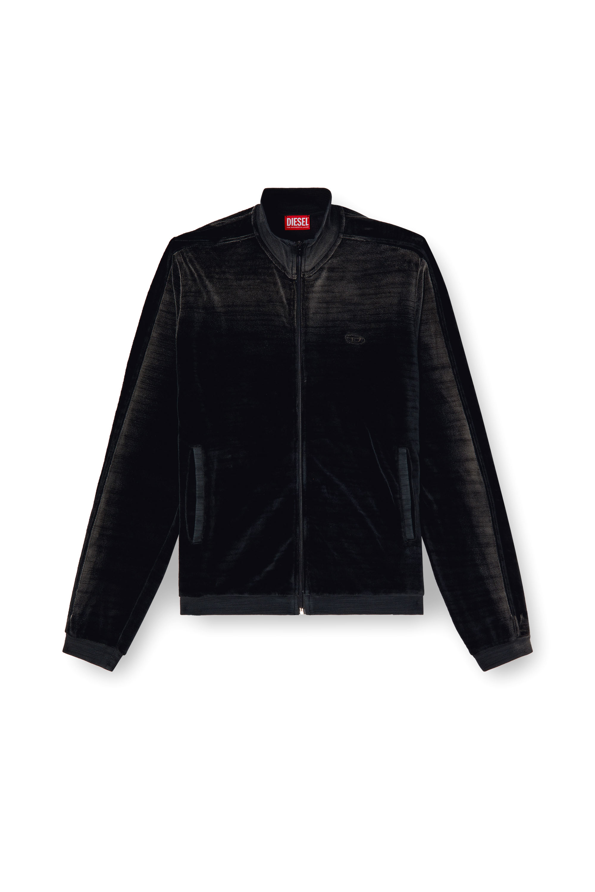 Diesel - S-OLOCK-BAND, Man's Faded velvet track jacket in Black - 3