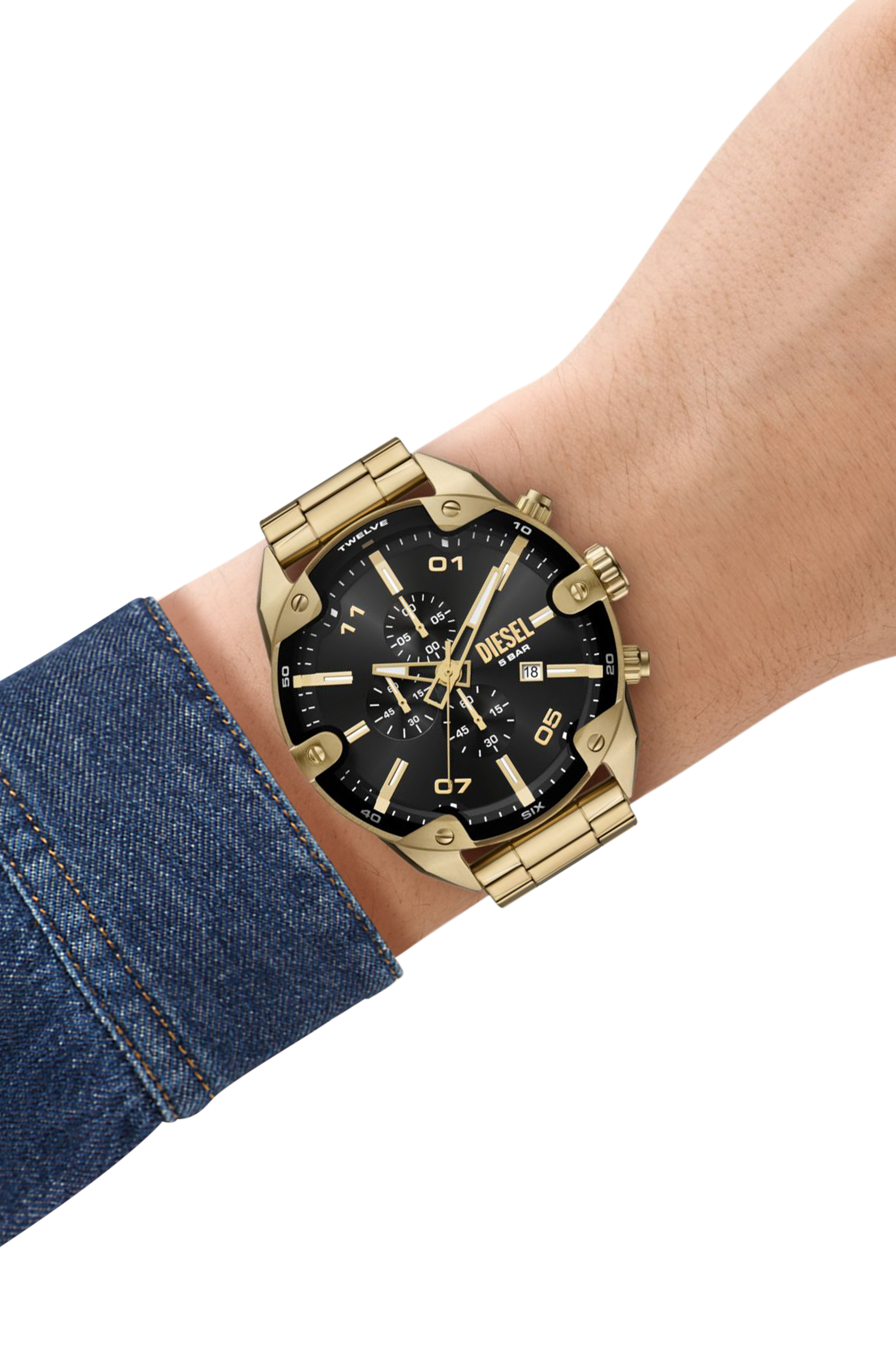 Diesel - DZ4678, Man's Spiked stainless steel watch in Gold - 4