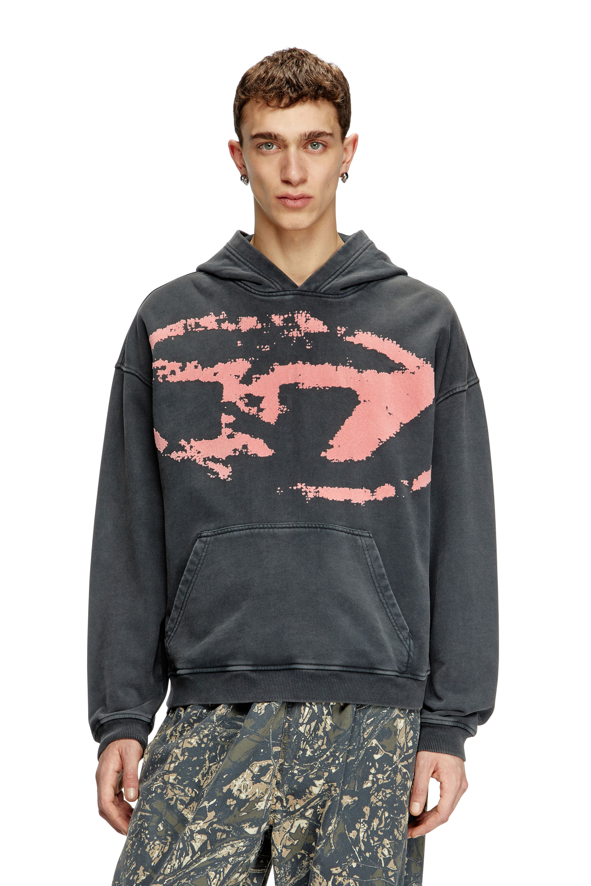 Diesel - S-BOXT-HOOD-R10, Man's Hoodie with flocked Oval D logo in Black - 1