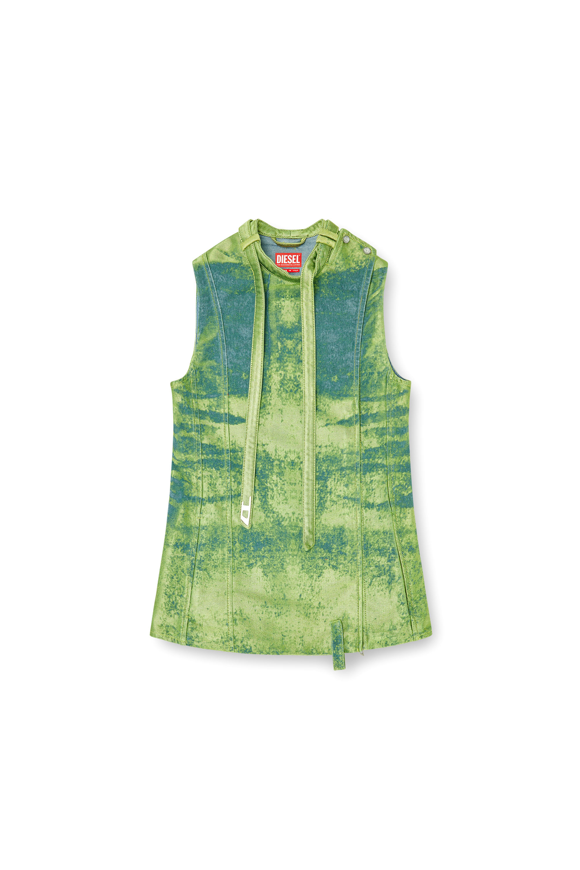 Diesel - DE-VANTOS-FSI, Woman's Belted vest in coloured satin denim in Green - 3