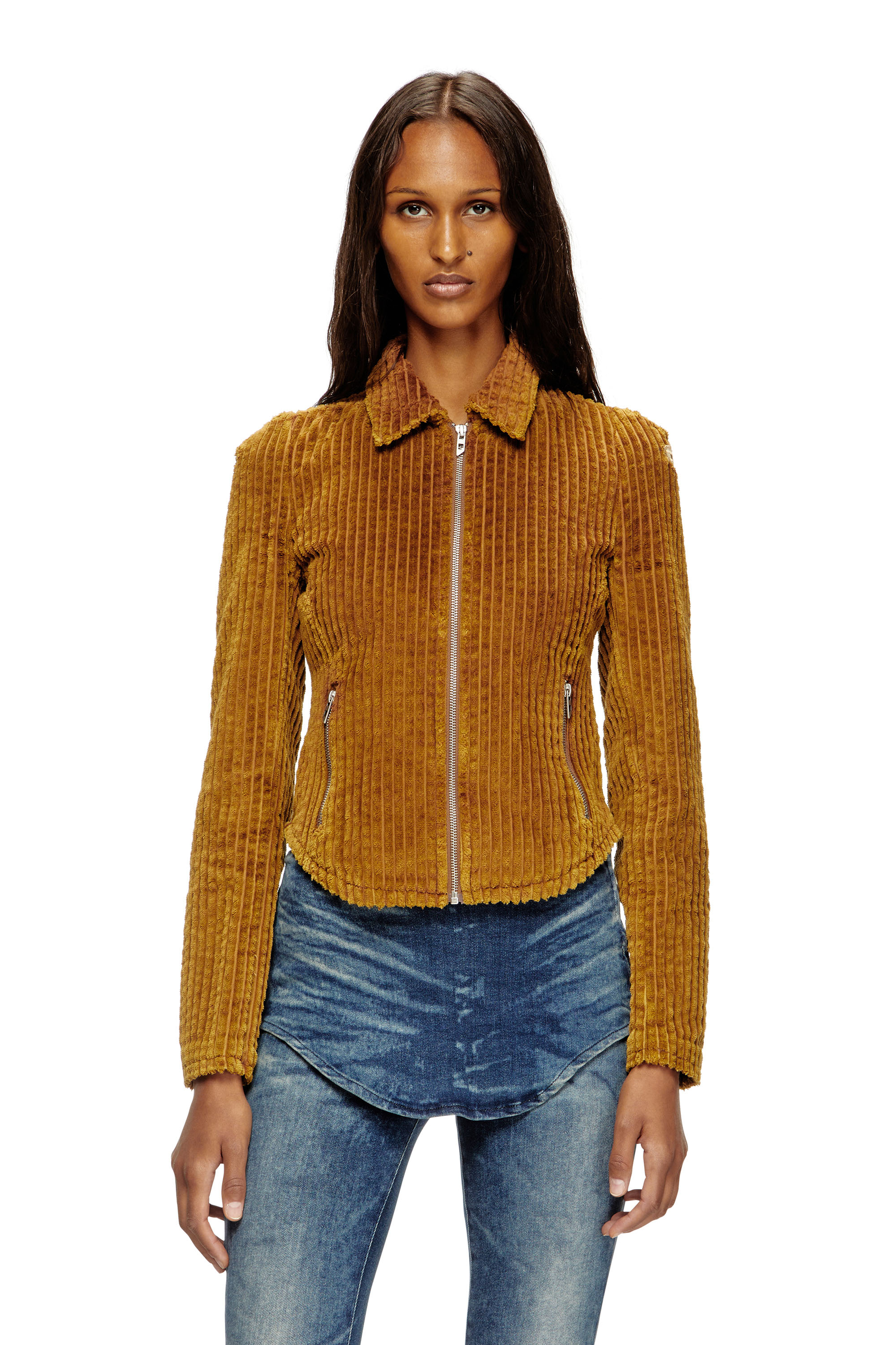 Diesel - G-ENEA, Woman's Shirt-jacket in cotton corduroy in Brown - 1