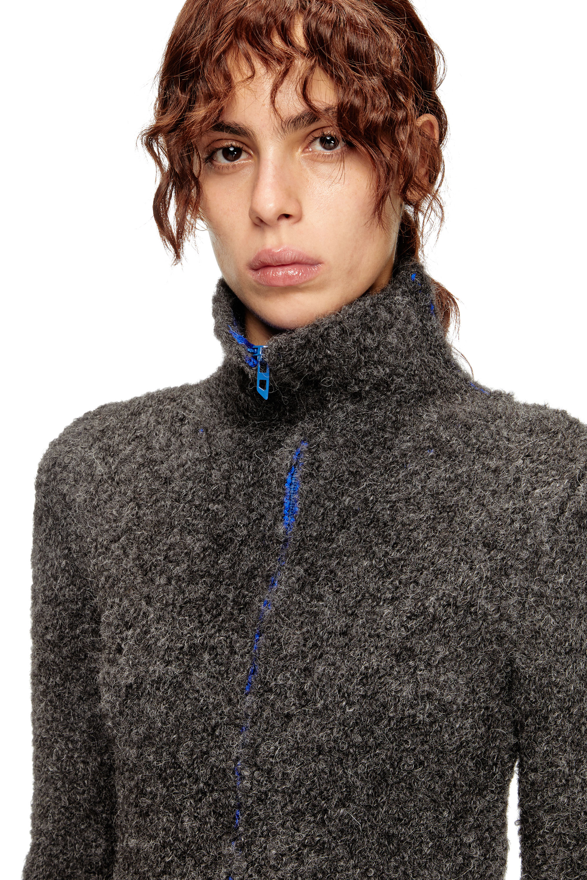 Diesel - M-ELEONERE, Woman's Zip cardigan with contrast interior in Dark grey - 5