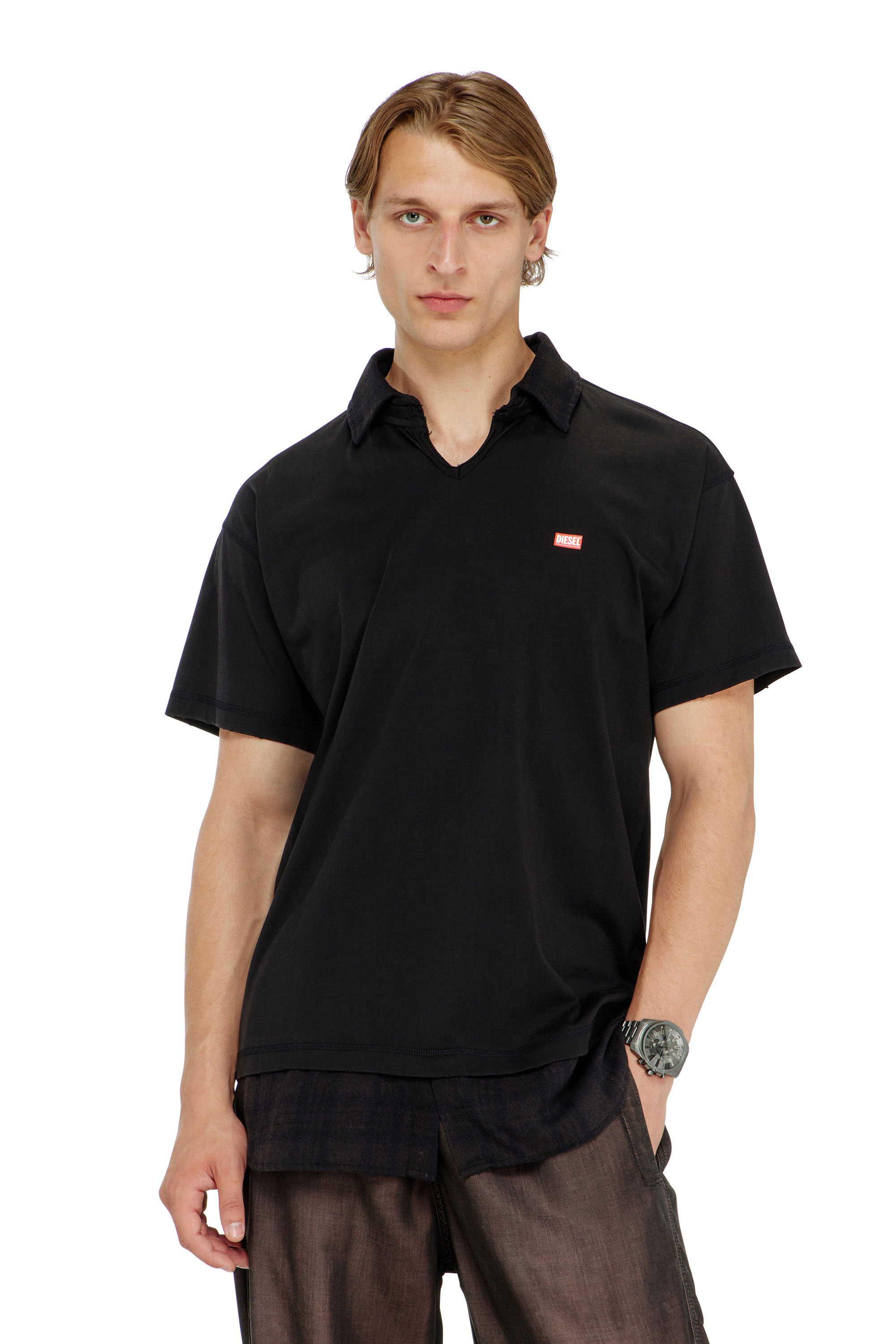 Diesel - T-ANSEL, Man's Jersey polo shirt with check flannel trims in null - 3