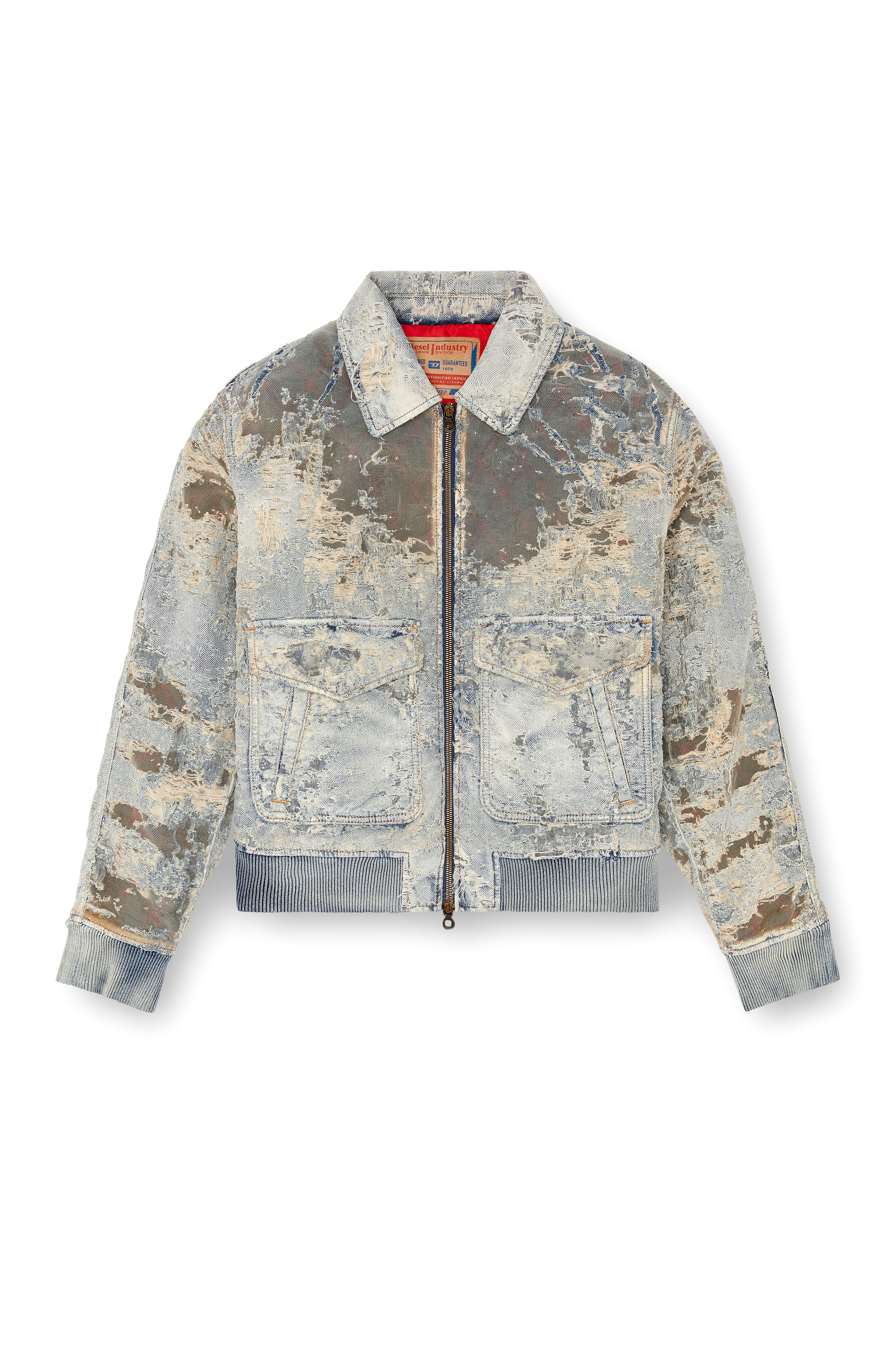 Diesel - D-MUDDY-FSF, Man's Aviator jacket in devoré denim in Light Grey - 3