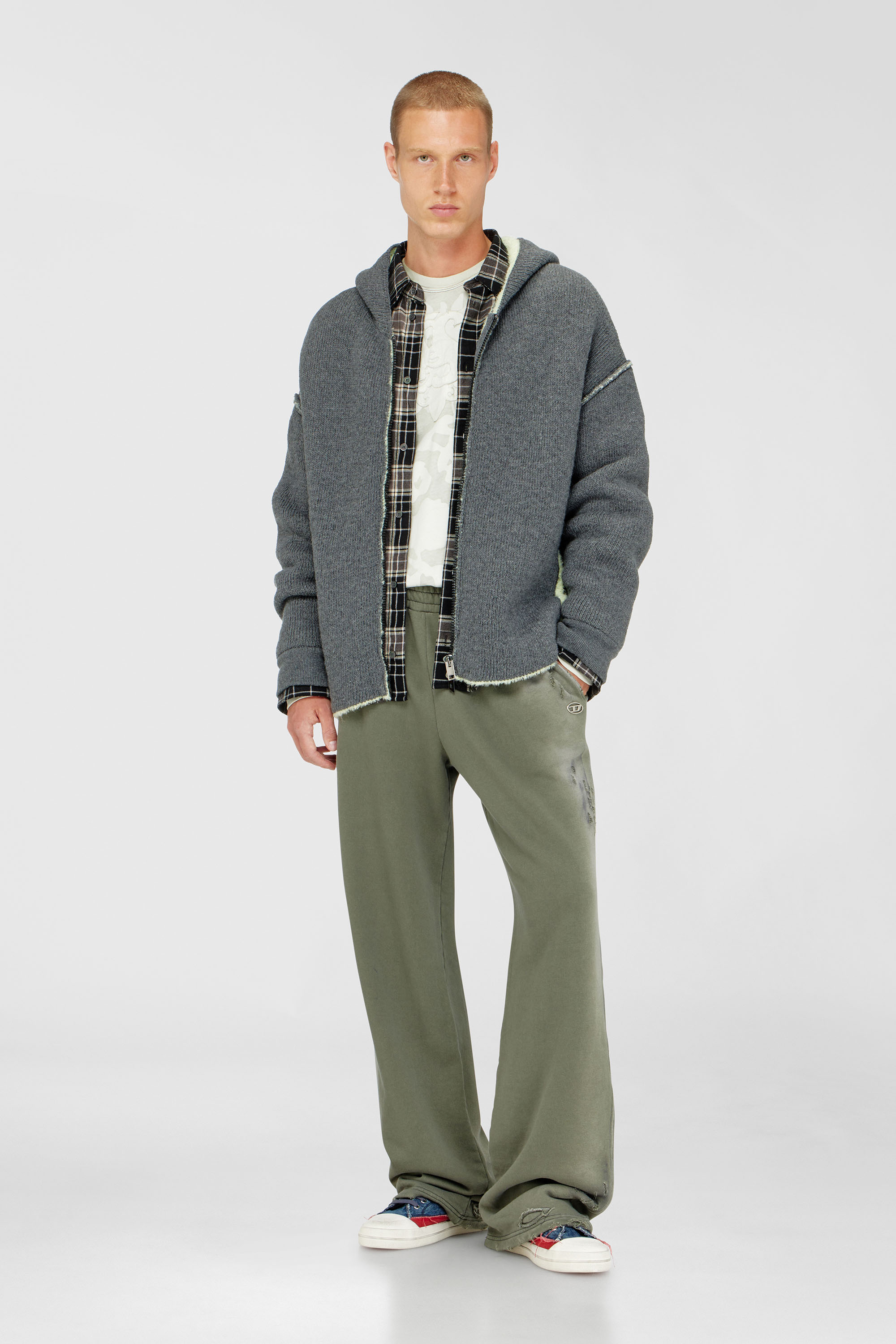 Men's Zip-up hoodie in dual-texture knit | Grey | Diesel KH