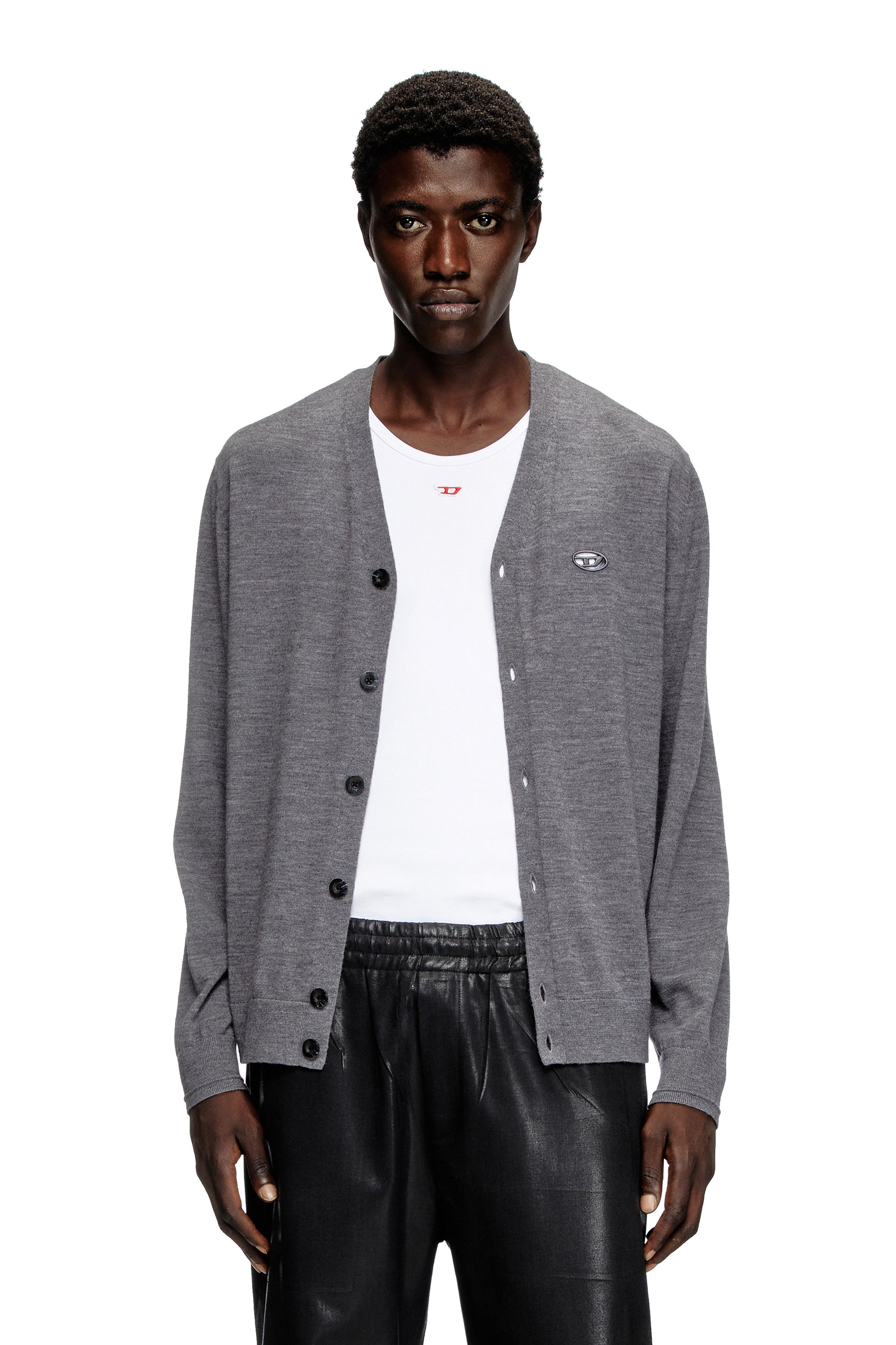 Diesel - K-VOLTO, Man's Wool cardigan with cut-out logo in Grey - 1