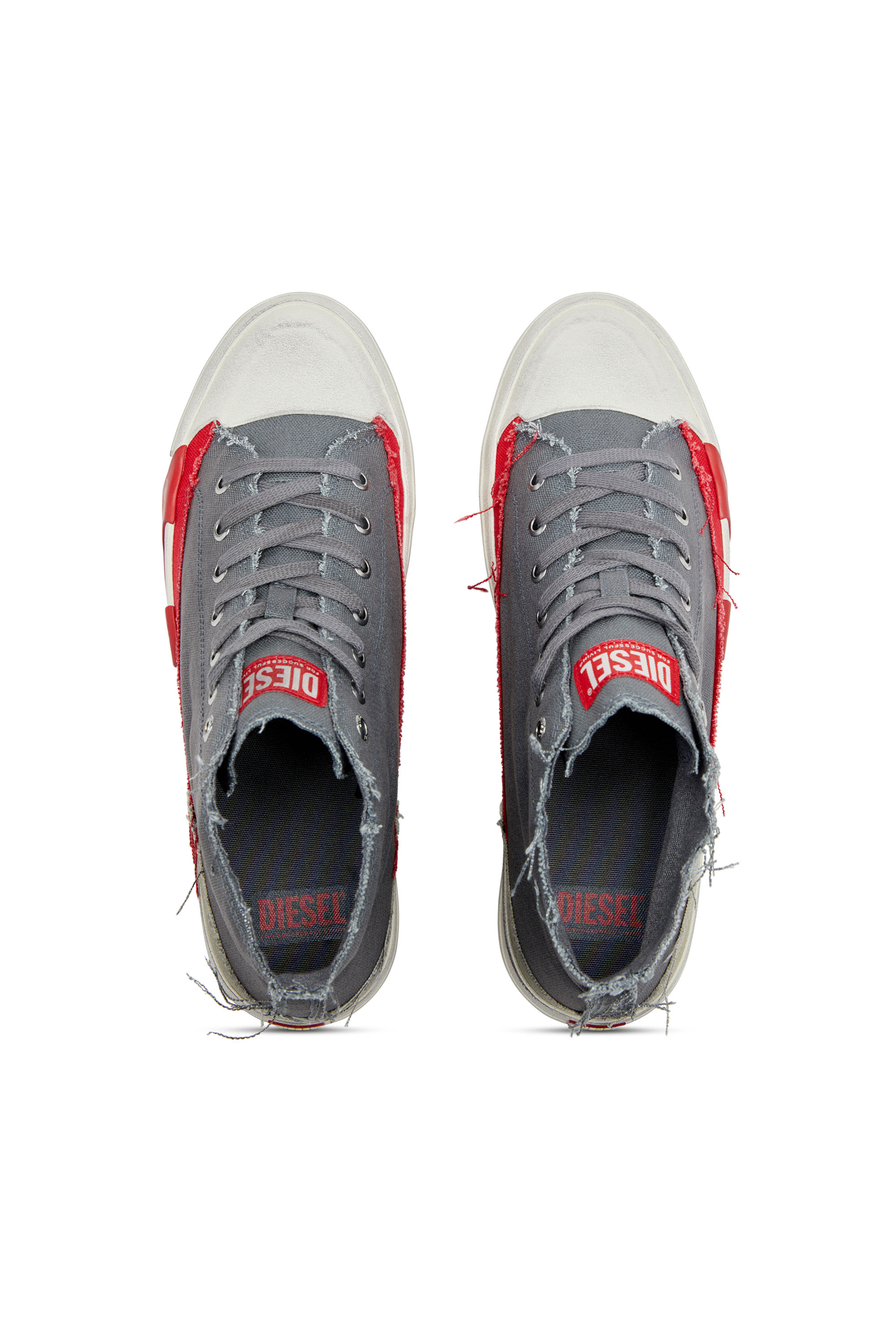 Diesel - S-D-VERSE MID, Man's Dirty-effect high-top canvas sneakers in Grey/Red - 5