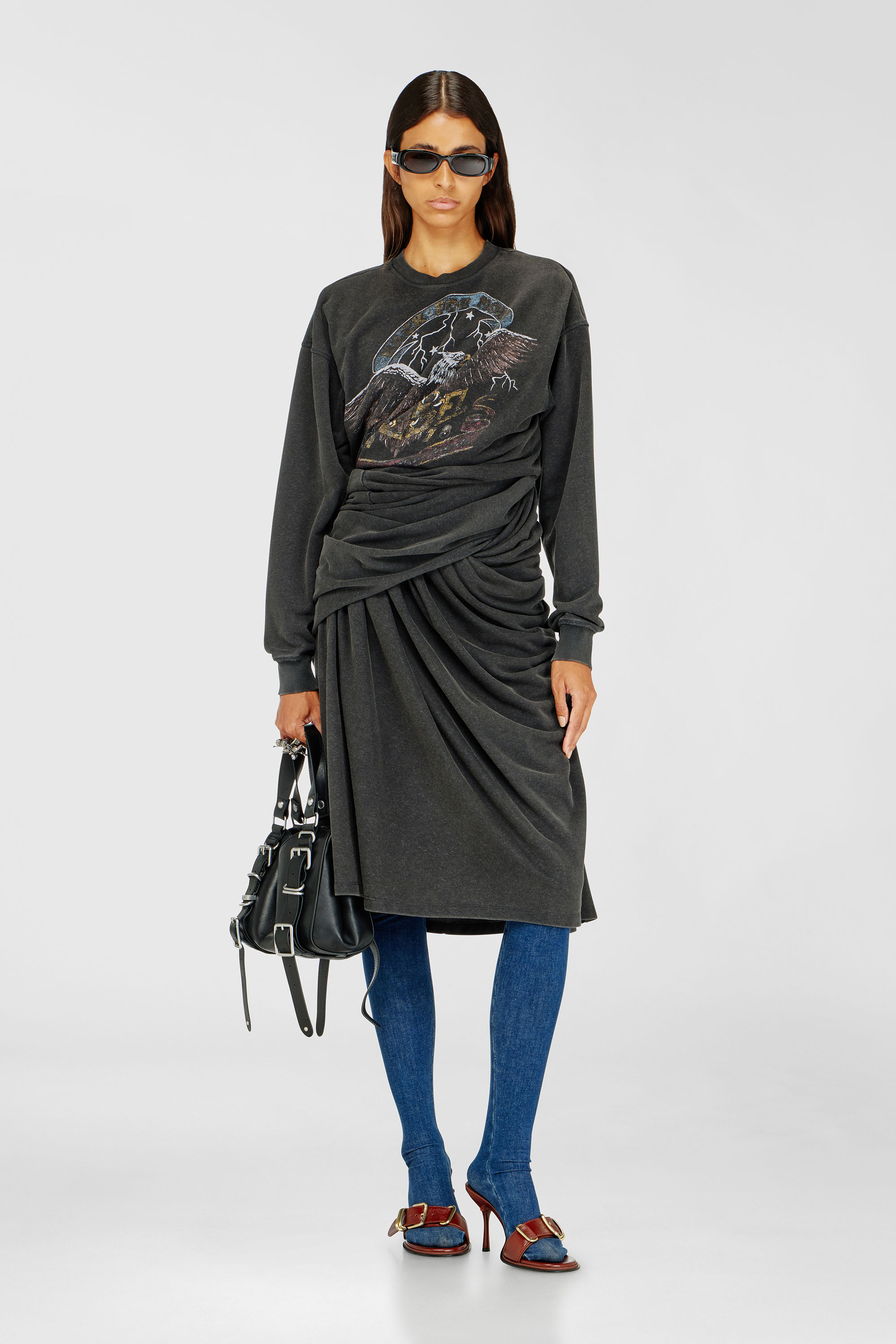 Diesel - D-NENCY, Woman's Sweatshirt dress with concert graphics in Black - 1