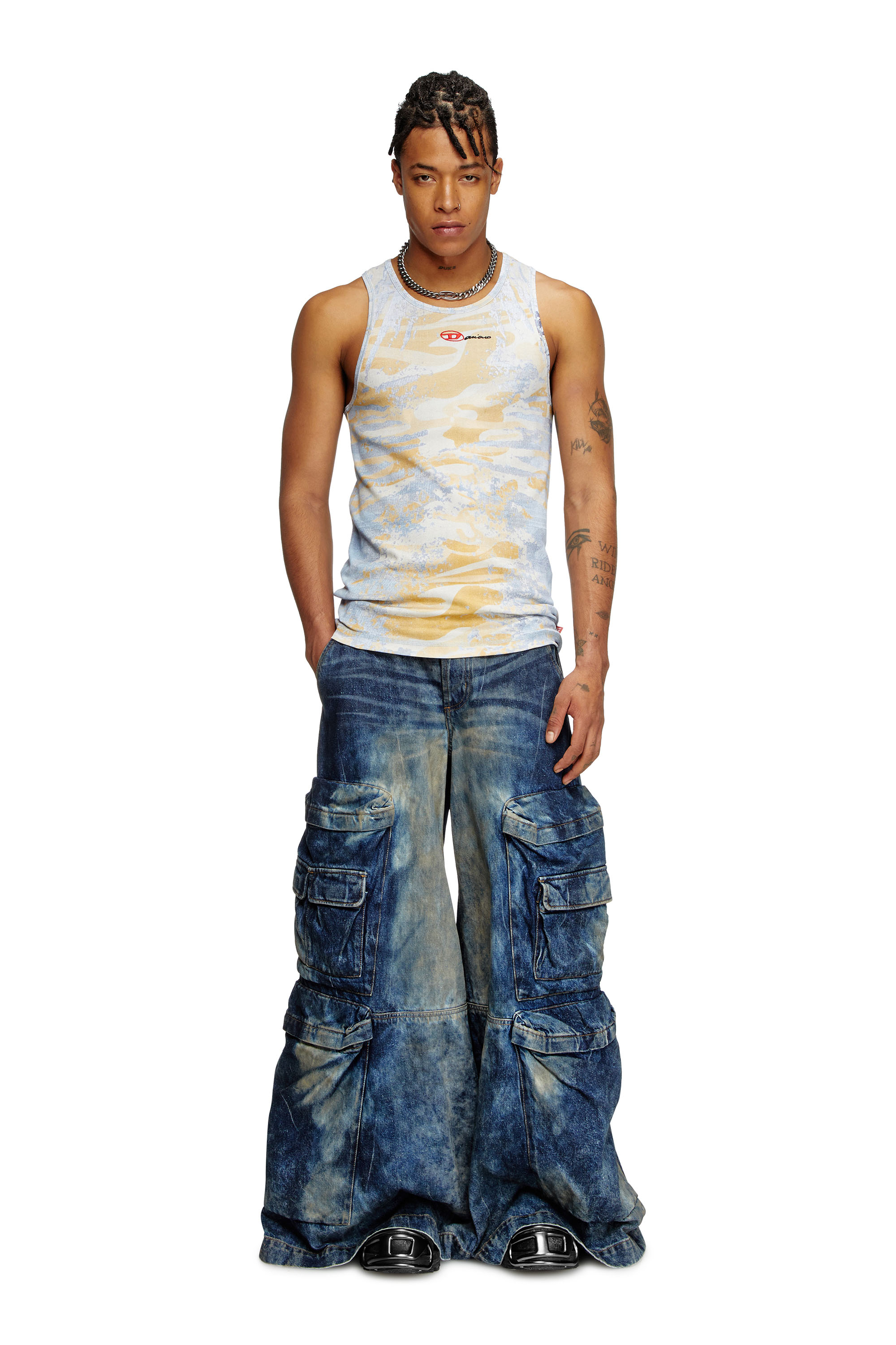 Diesel - T-LIFTY-DD, Unisex's Camo tank top in stretch cotton in Blue/Yellow - 2