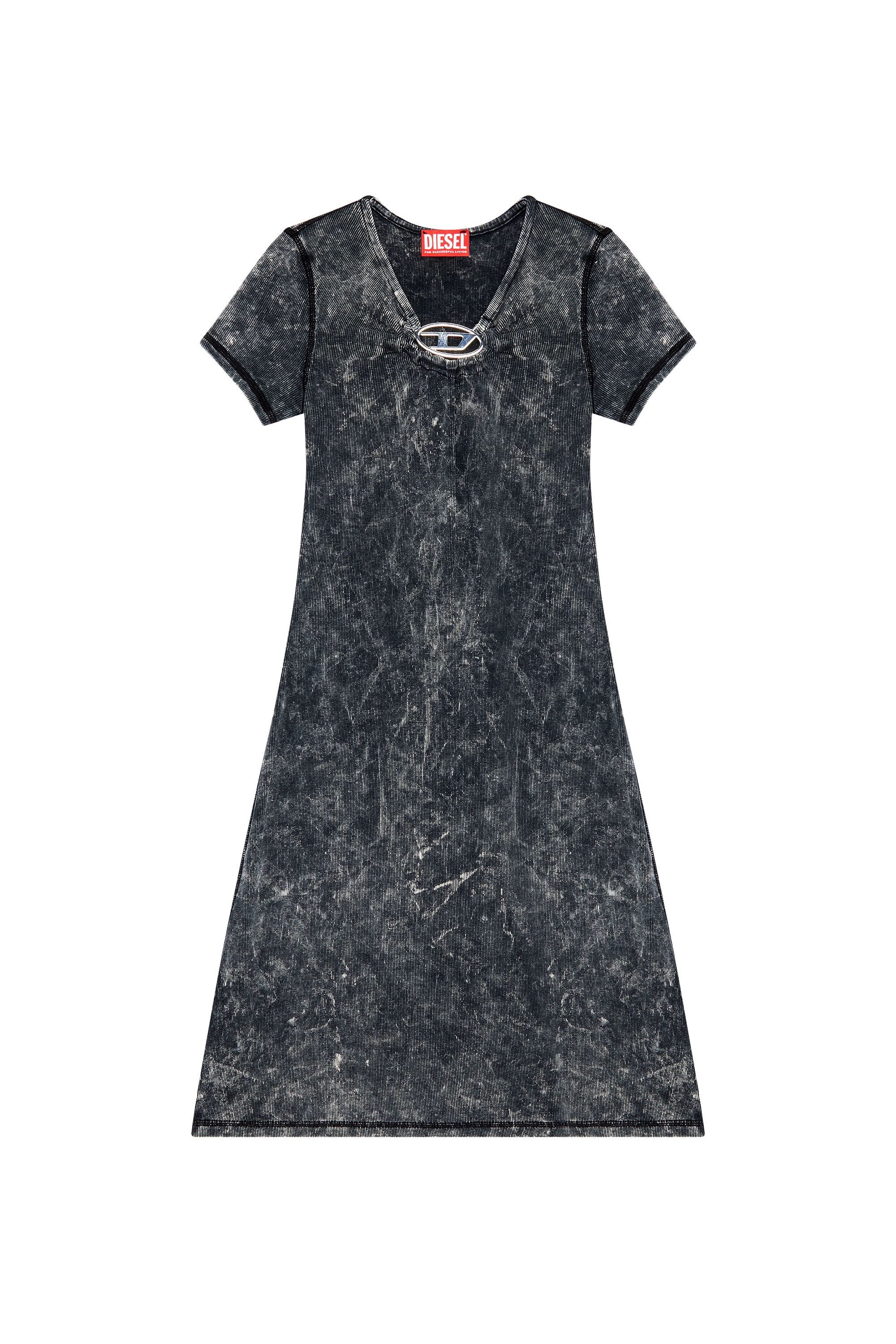 Diesel - D-CRESPE, Woman Ribbed dress with metal Oval D plaque in Grey - Image 1