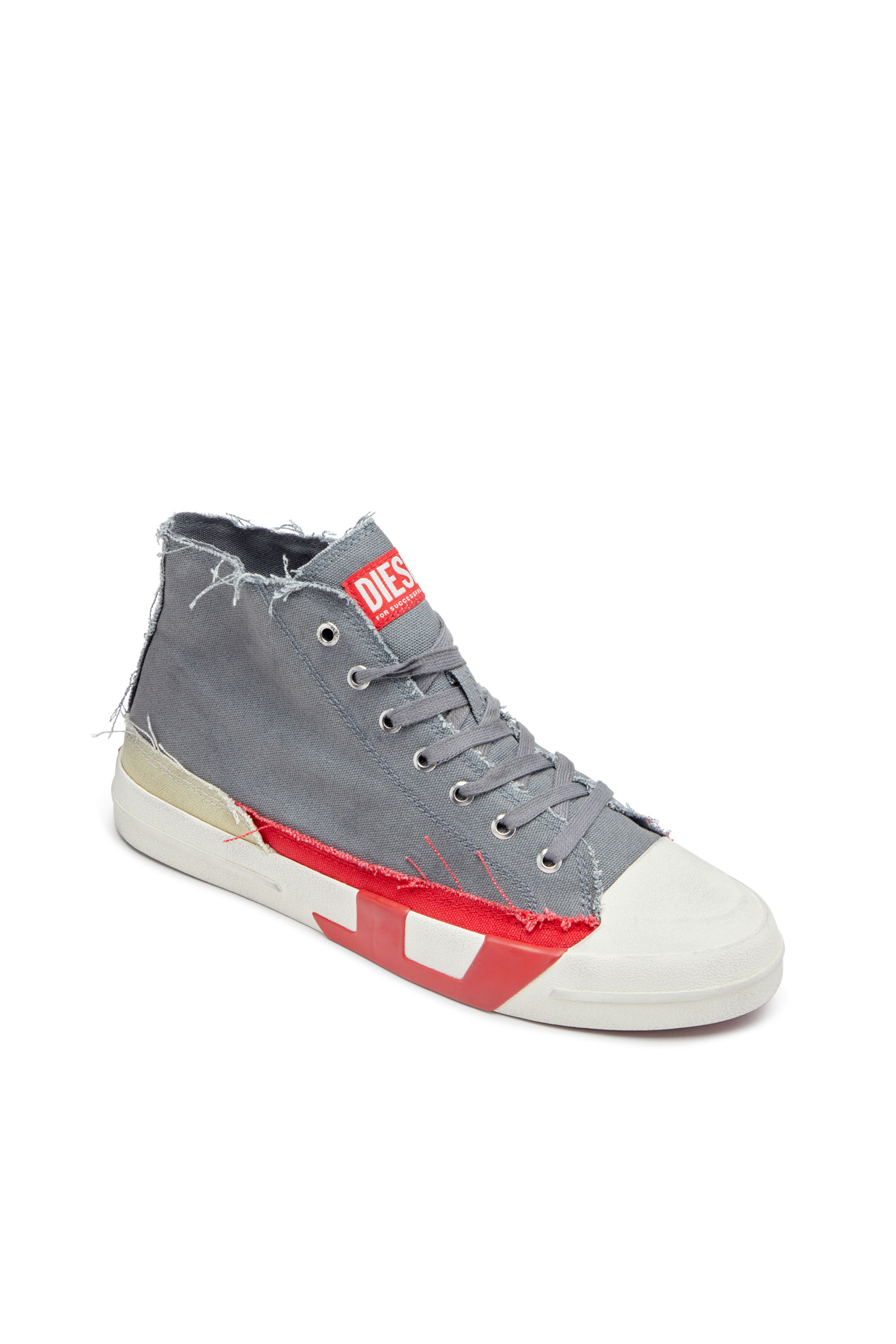 Diesel - S-D-VERSE MID, Man's Dirty-effect high-top canvas sneakers in Grey/Red - 6