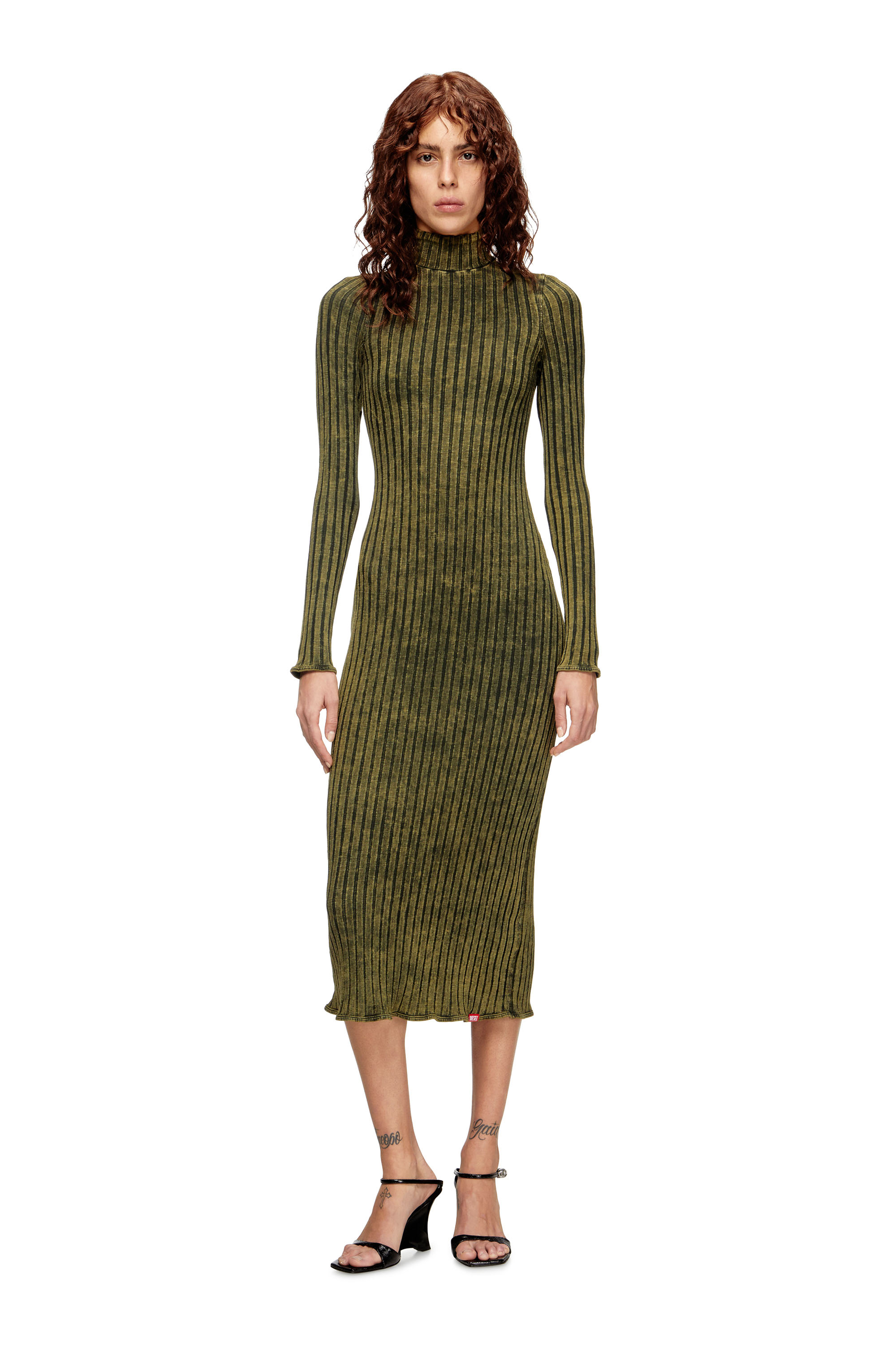 Diesel - D-WAVYA, Woman's Midi dress in treated wide-rib jersey in Green - 3