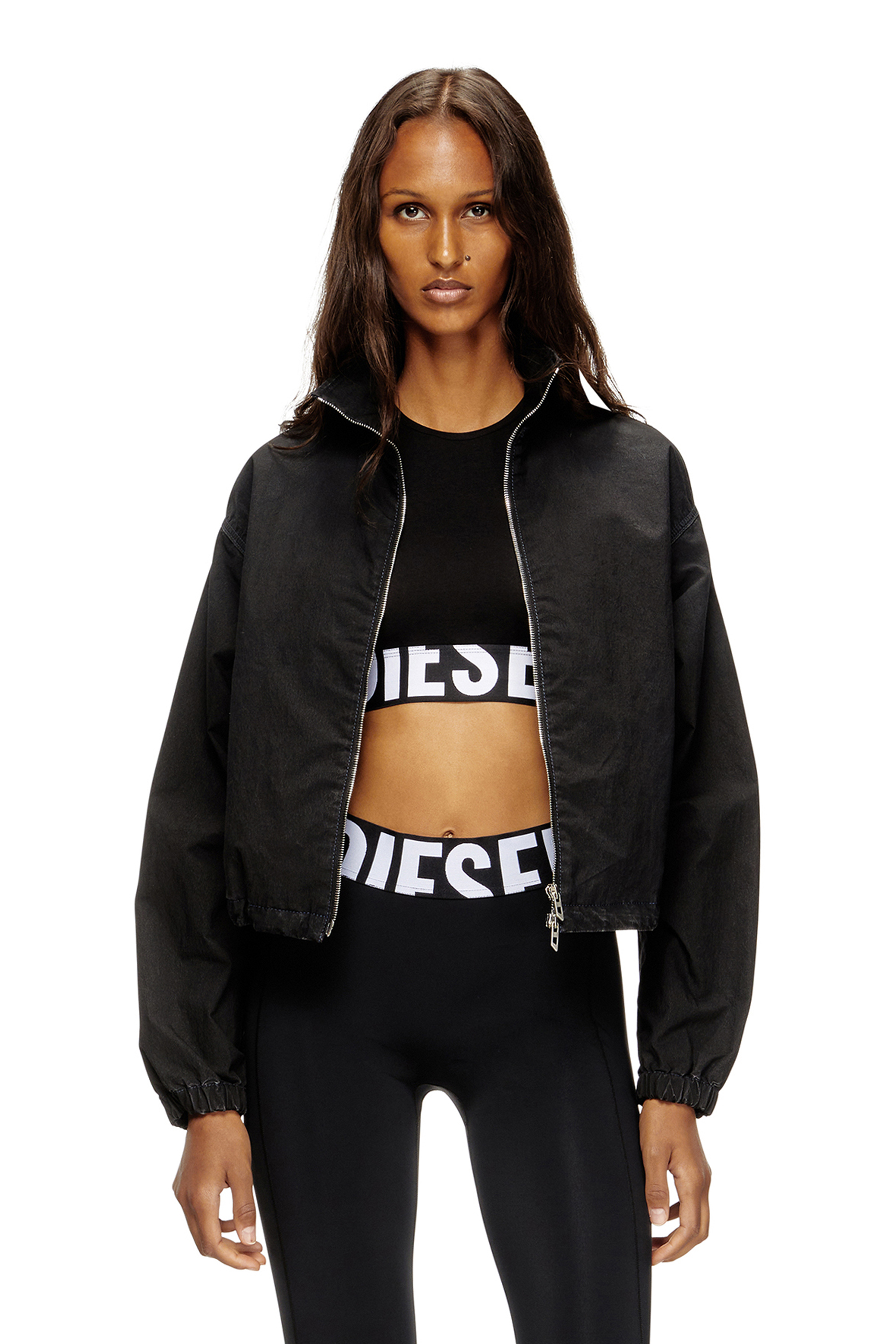 Diesel - ADA-D-POP, Woman's Cropped tank top with cut-off logo in Black - 4