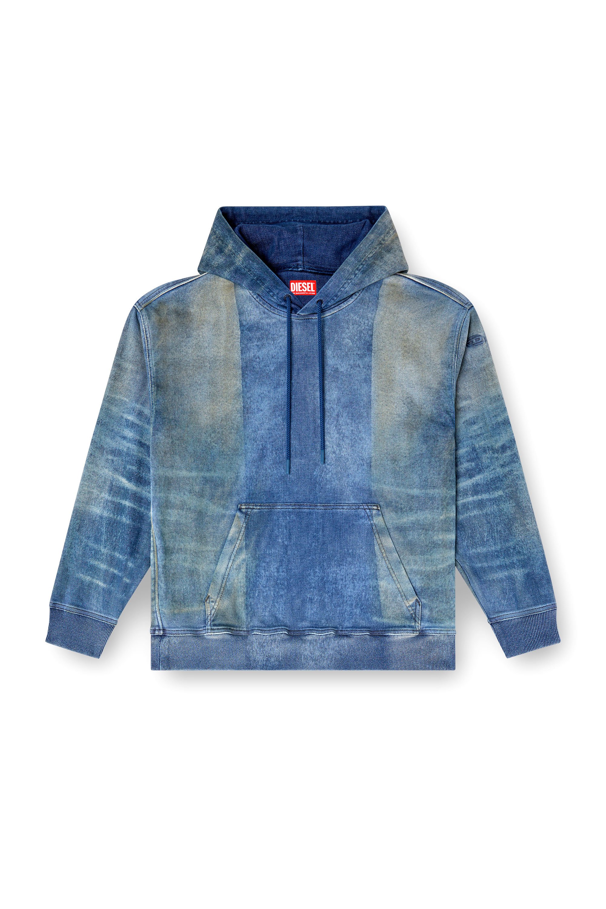 Diesel - D-UM-RIB-FSF TRACK, Unisex's Hoodie in Track Denim with solarised folds in Medium blue - 3