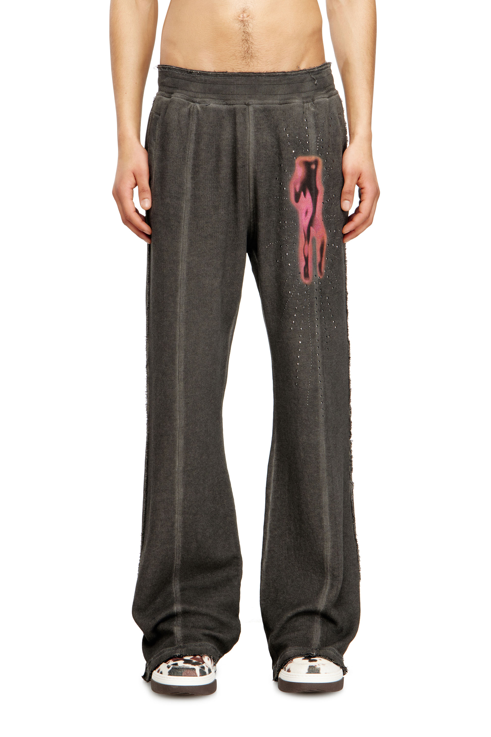 Diesel - P-QUINN, Man's Sweatpants with studs and graphic print in Grey - 2