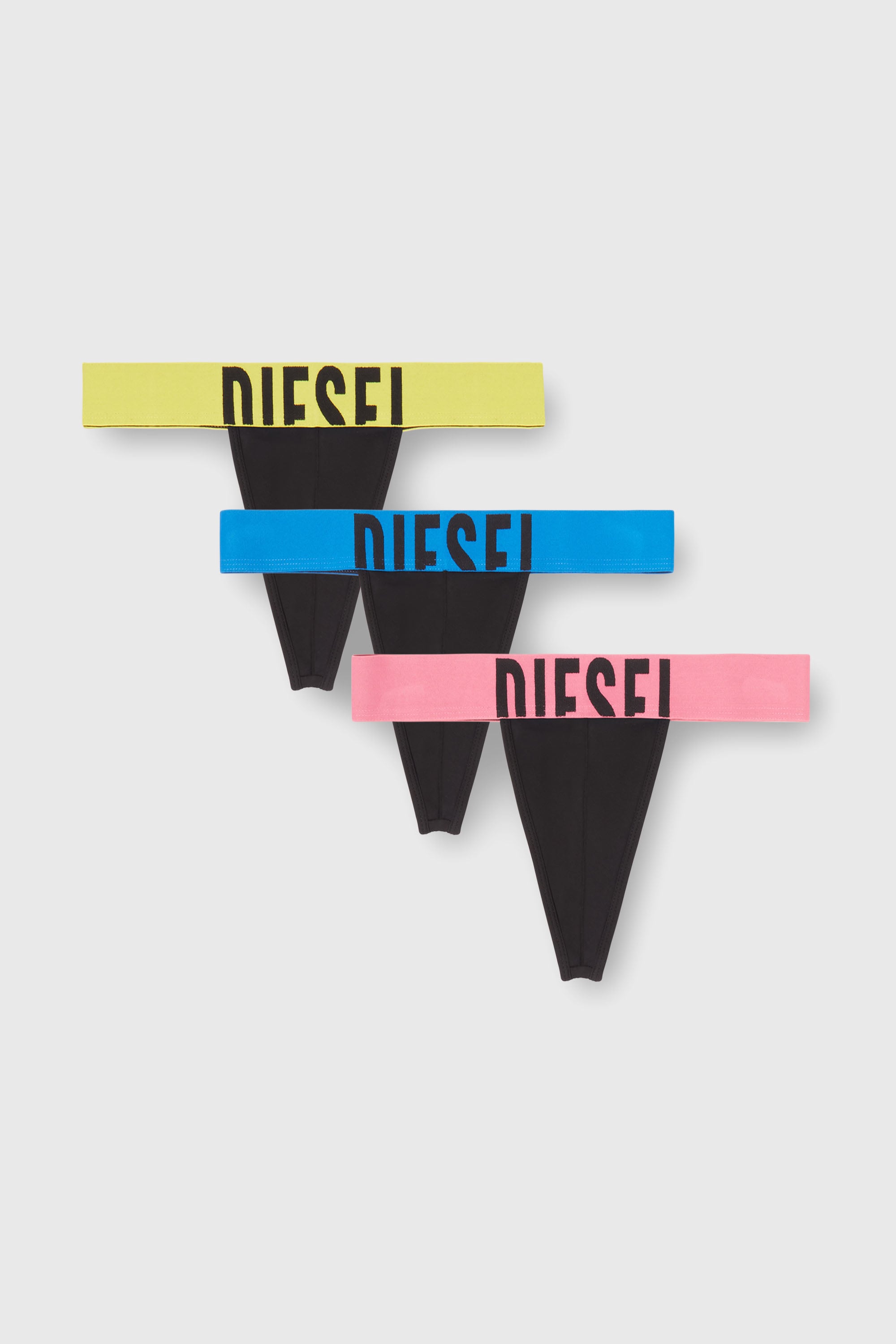 Diesel - FRITZ-D-POP-3PACK, Man's Three-pack thongs with bold logo waistband in Black/Pink - 1