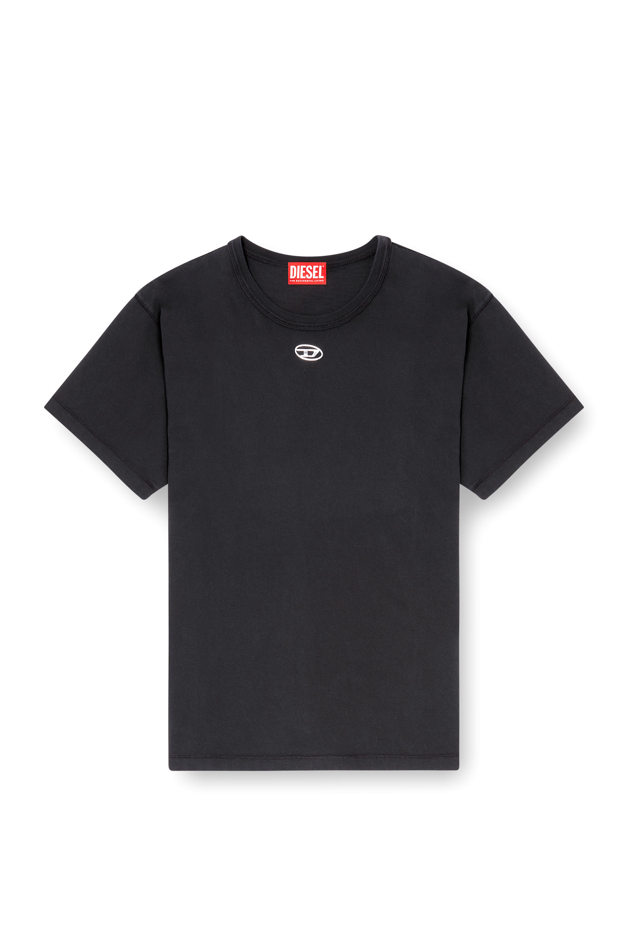 Diesel - T-NORMY-OD-S1, Woman's Cotton T-shirt with metallic Oval D in Black - 3