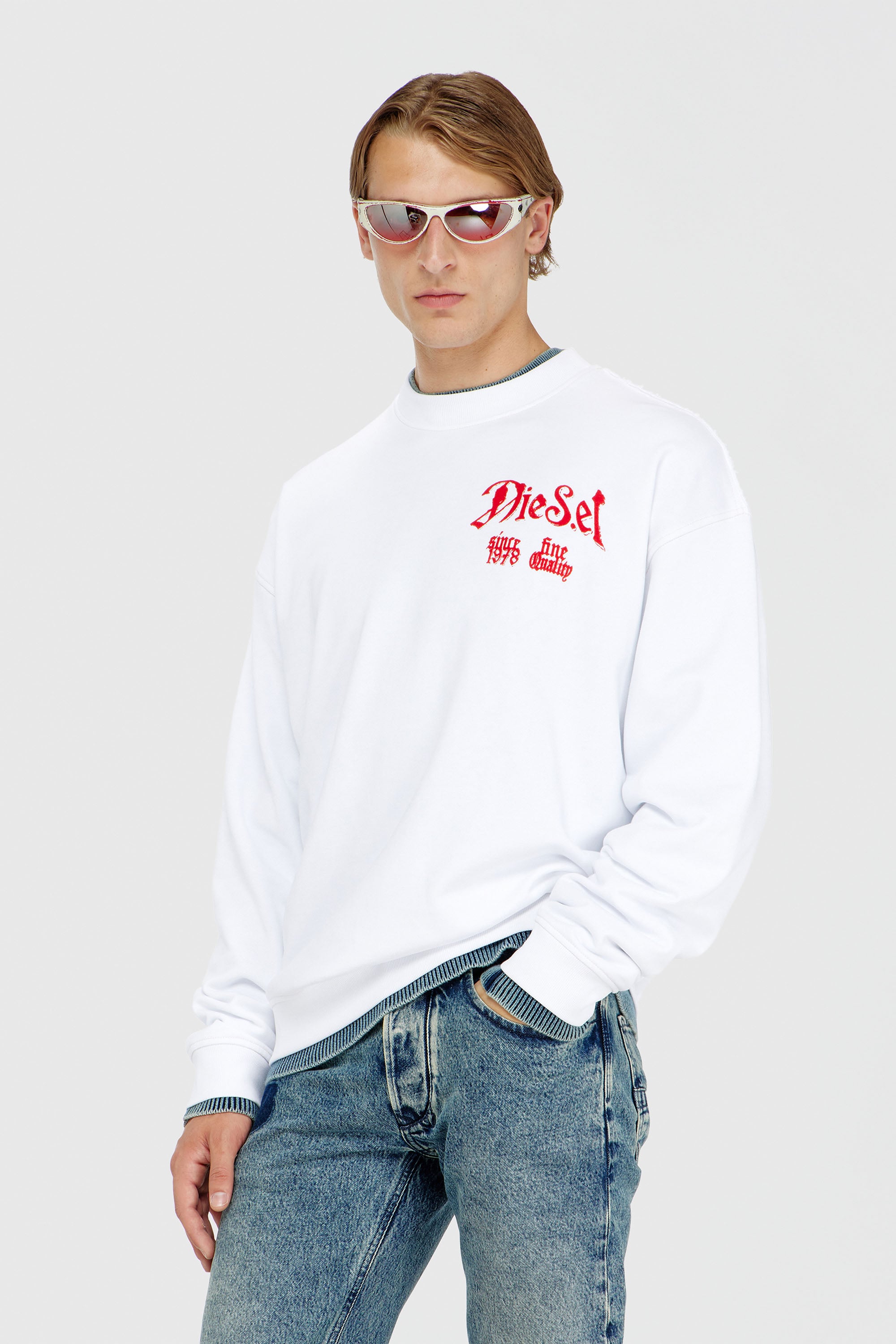 Diesel - S-BOXT-AA2, Man's Cotton sweatshirt with flocked graphics in White - 1