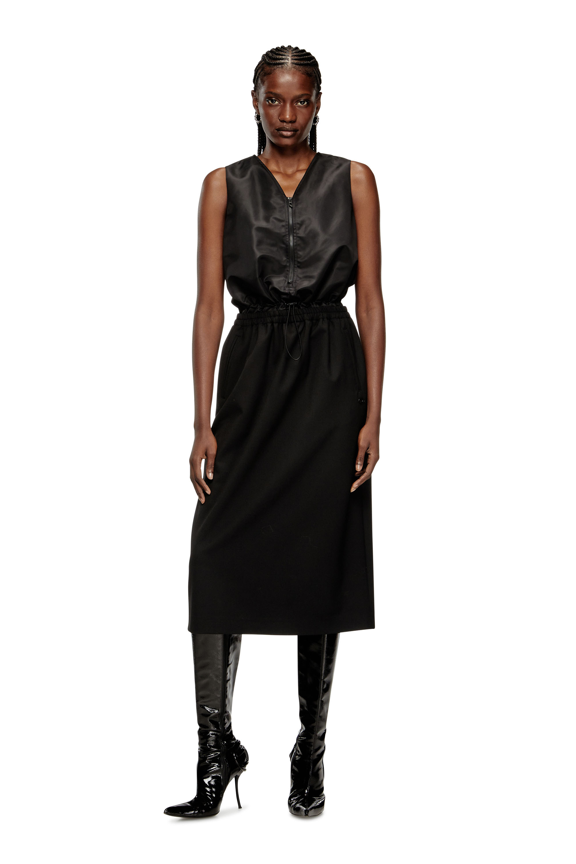 Diesel - D-RUID-R2, Woman's Midi dress with wool skirt in Black - 3