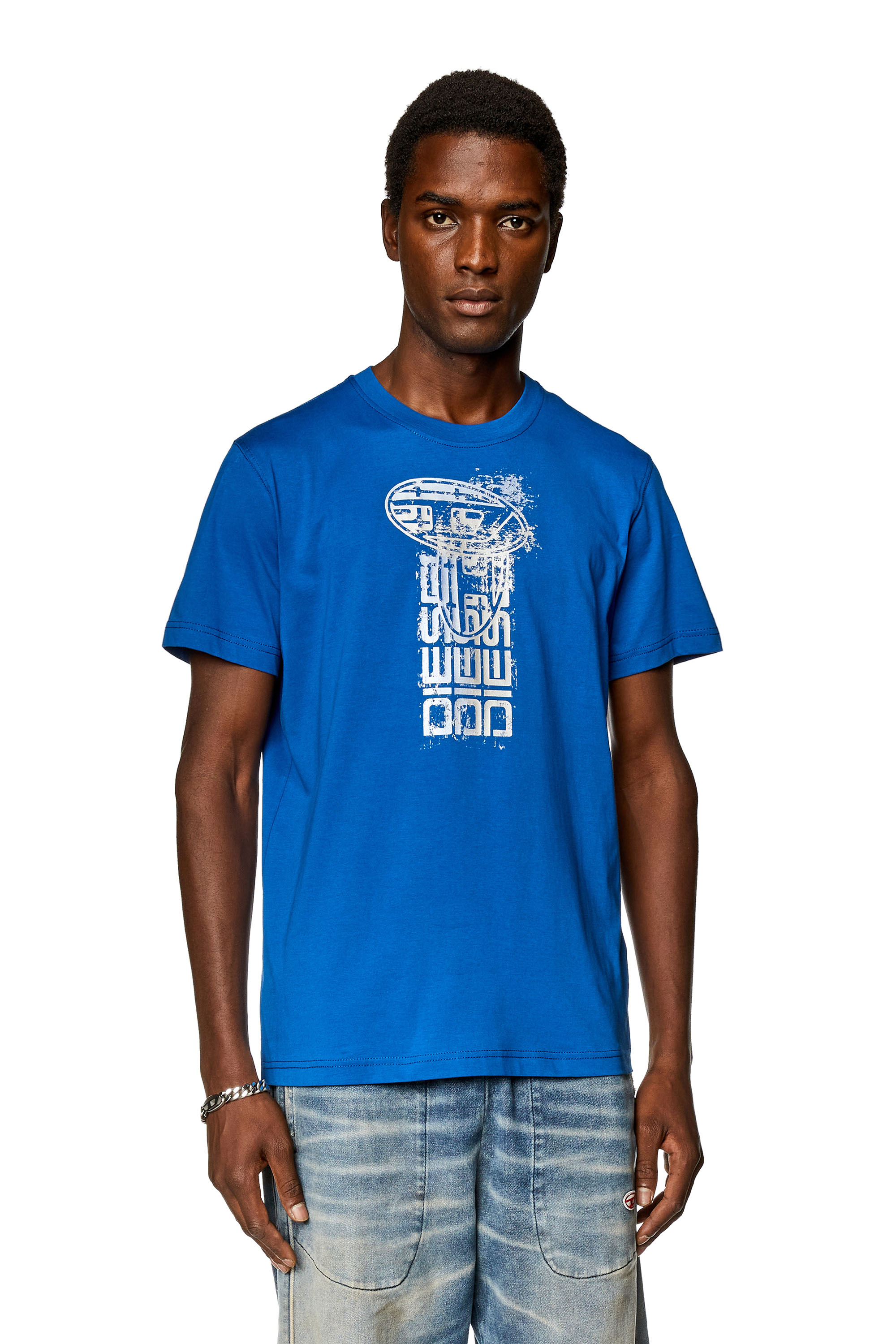 Diesel - T-DIEGOR-K68, Man's T-shirt with metallic logos in Blue - 3