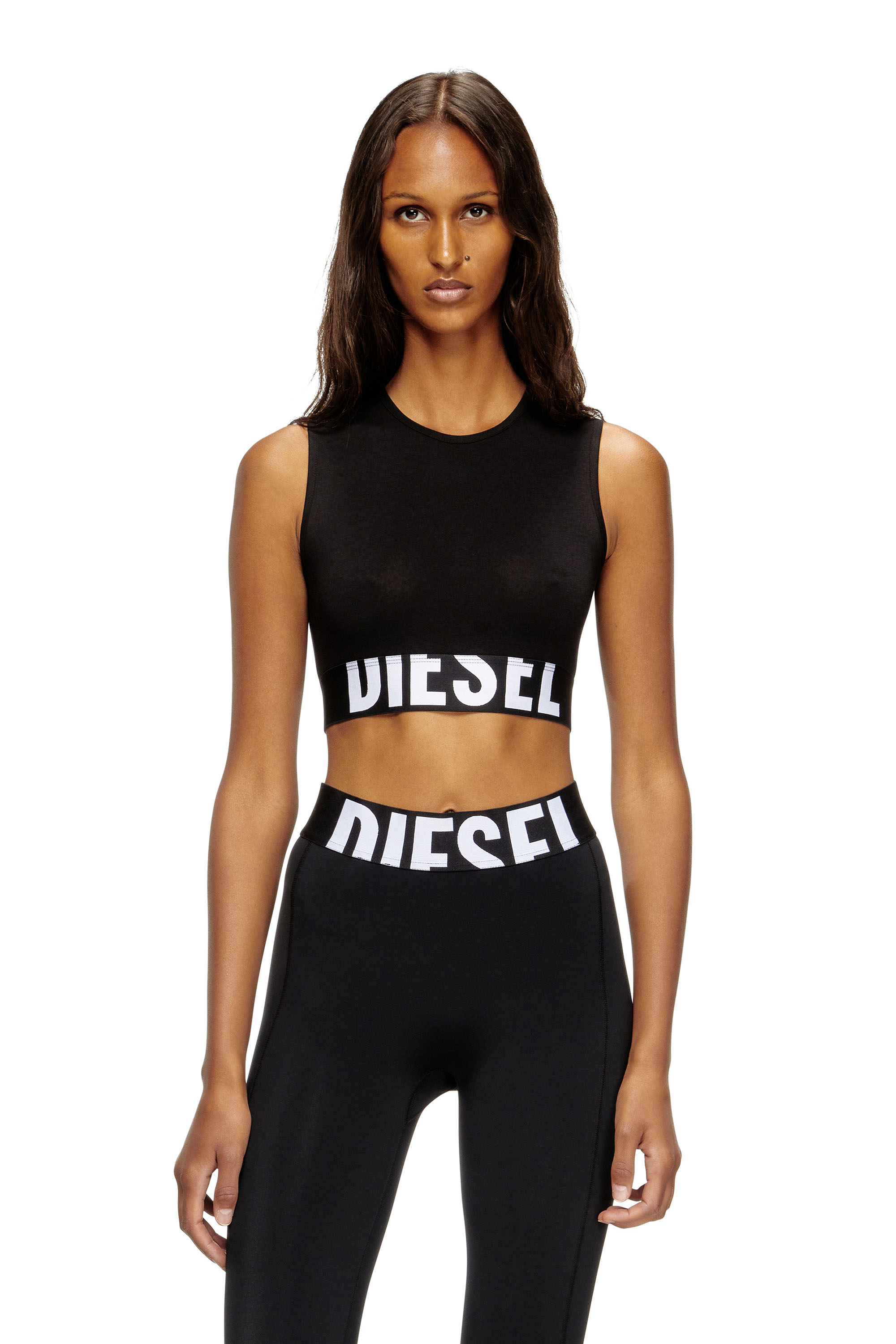 Diesel - ADA-D-POP, Woman's Cropped tank top with cut-off logo in Black - 3