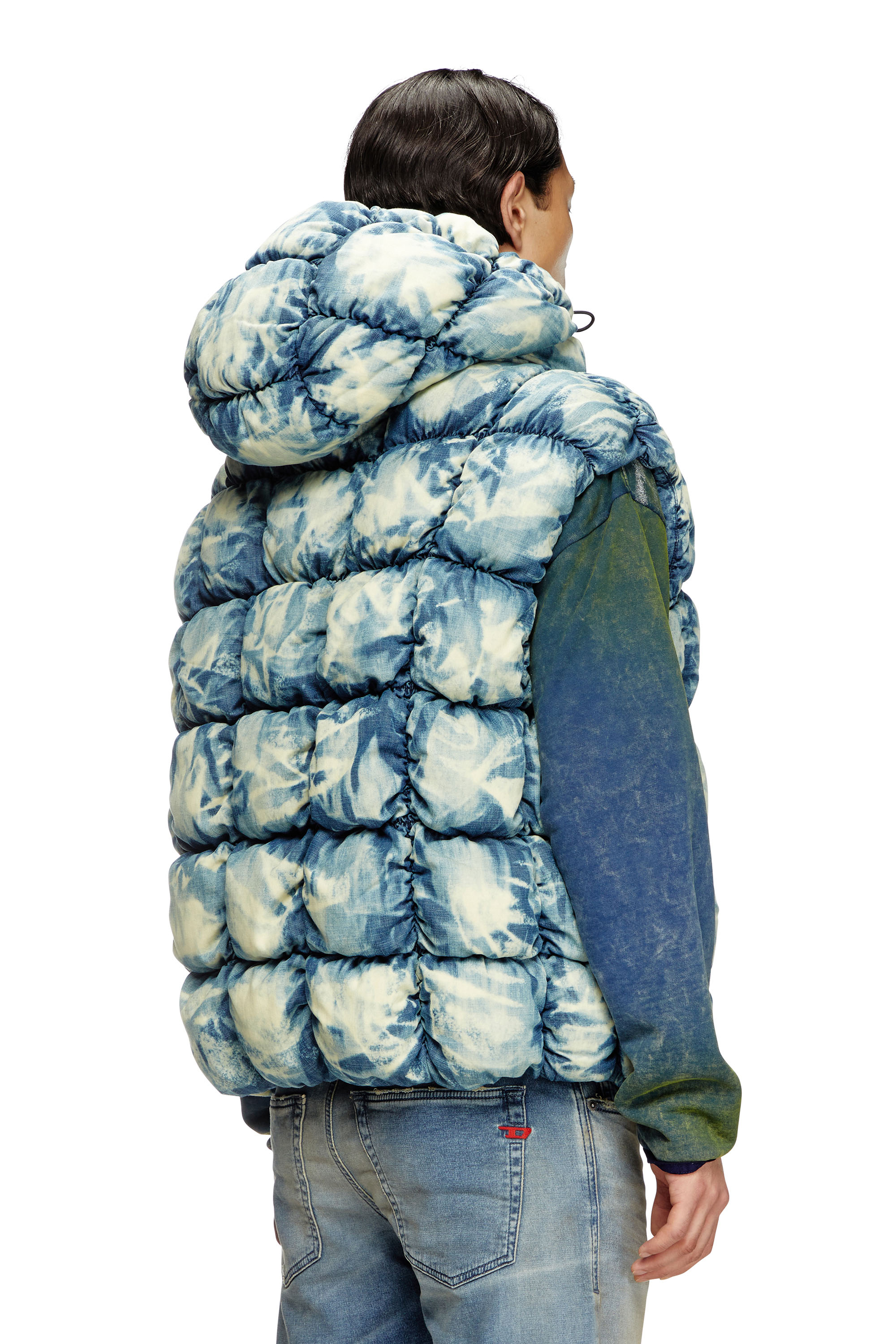 Diesel - W-THYS, Unisex's Tie-dyed denim puffer vest in Blue - 2