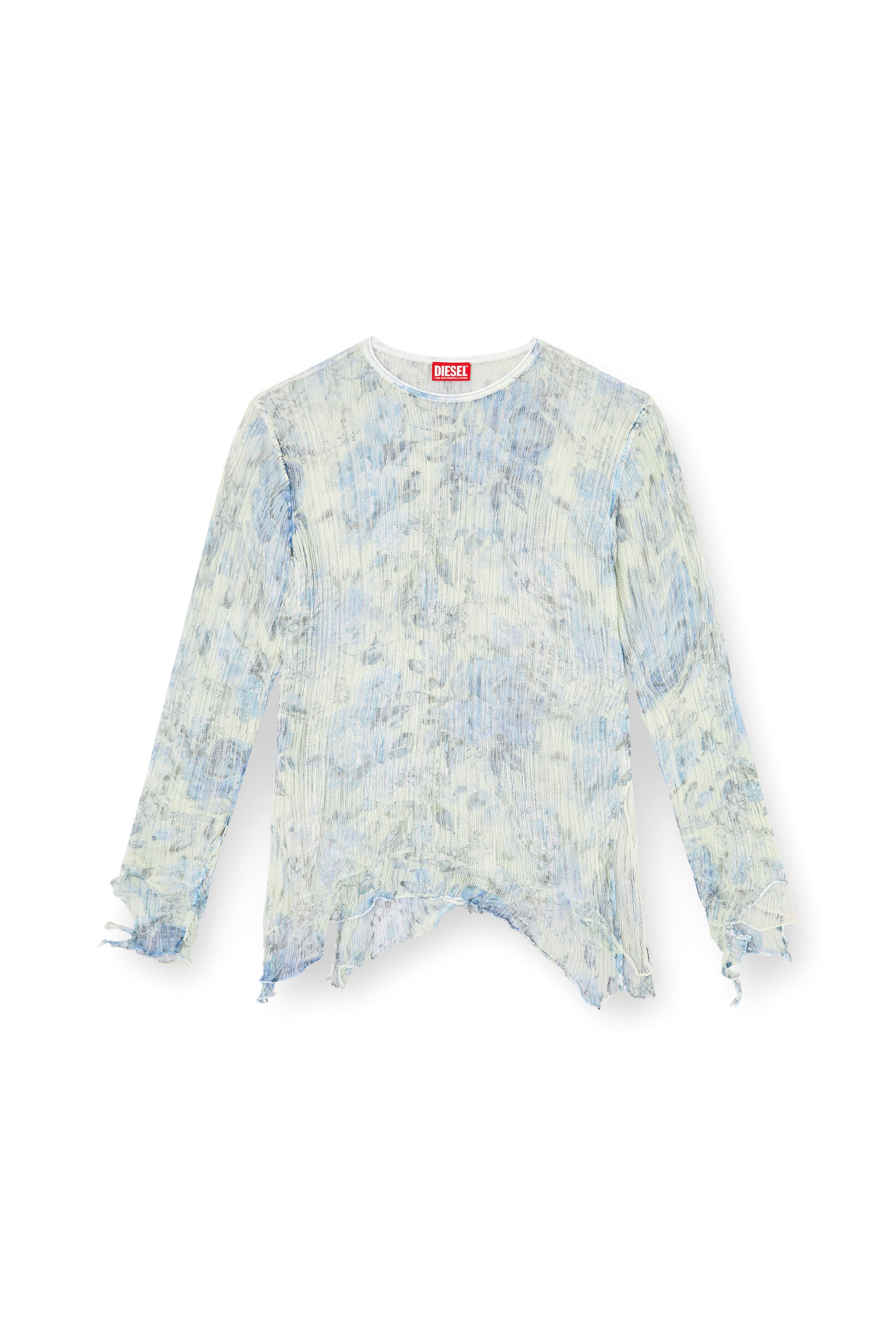 Diesel - K-AASMOS-A, Unisex's Dishevelled knit jumper with floral print in Light Blue - 3