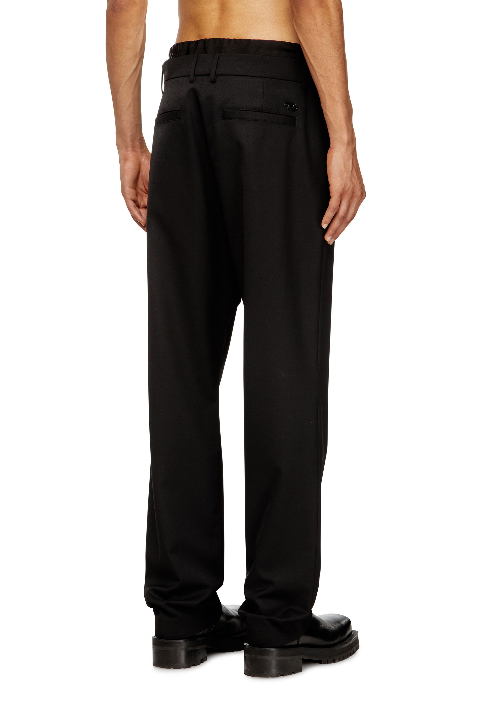 Diesel - P-OWERS, Man's Wool blend pants with elastic waistband in Black - 4