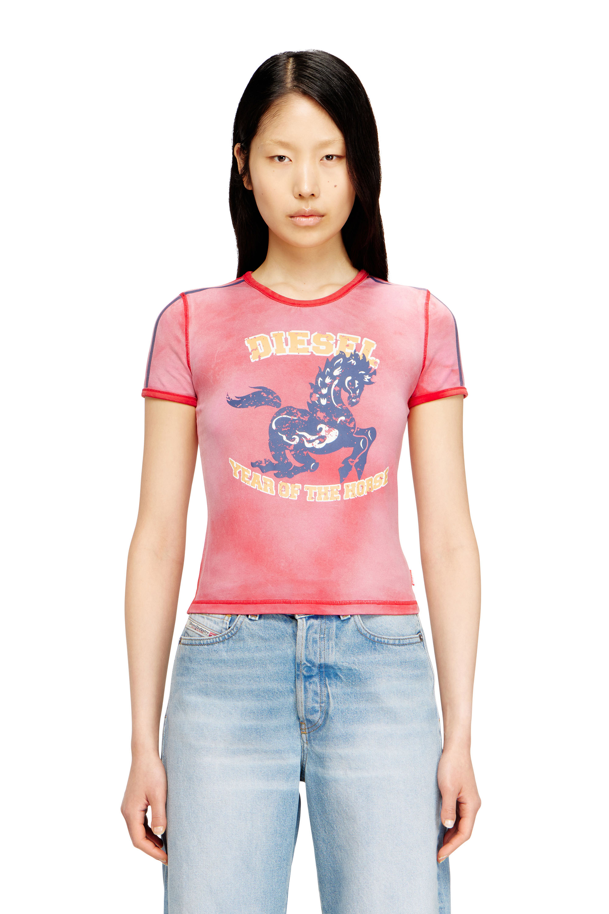 Diesel - CL-T-UNCUTIE-HORSE, Woman's Cotton stretch T-shirt with horse graphic print in Red - 1