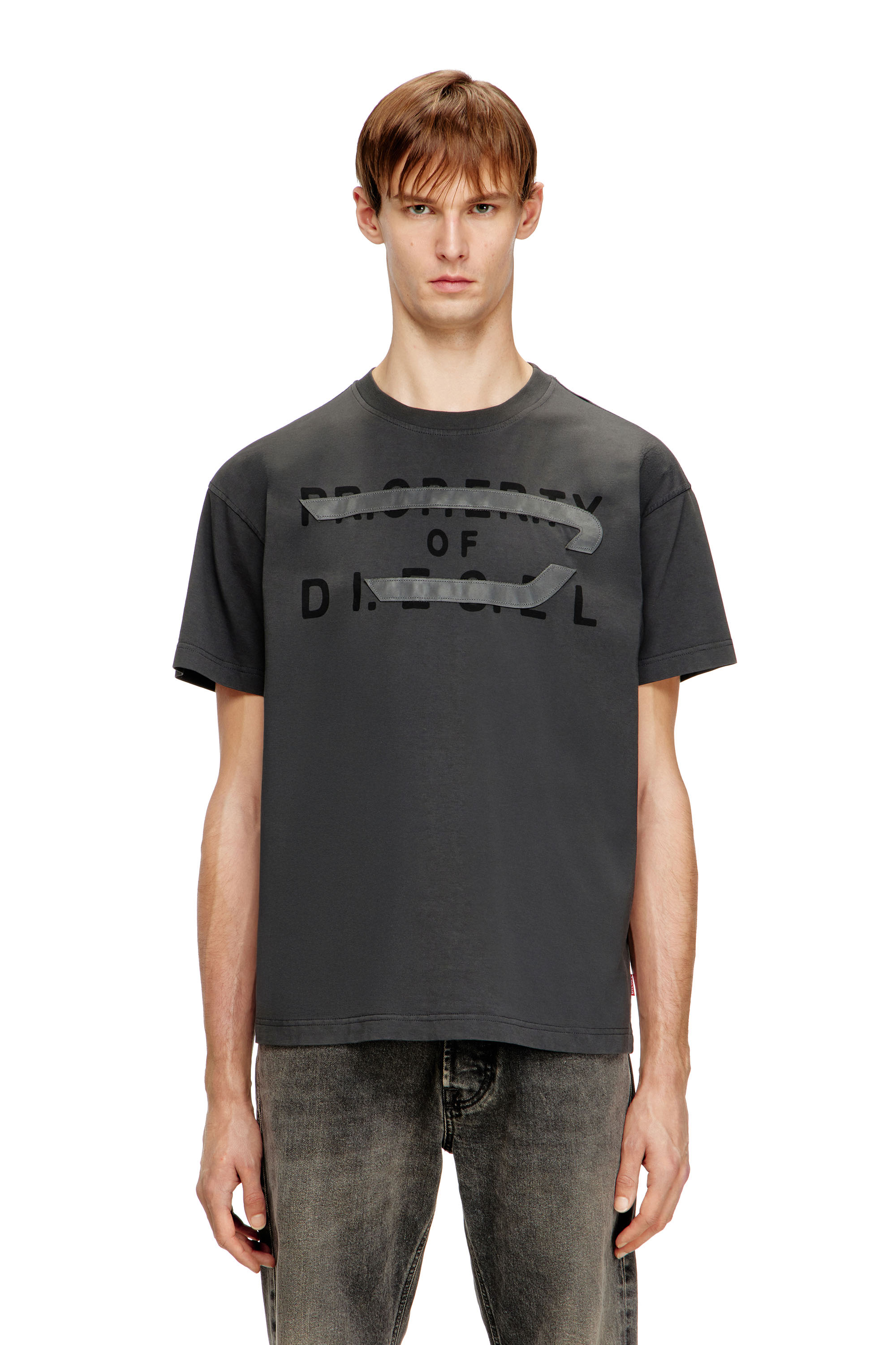 Diesel - T-NORM-V11, Man's Regular T-shirt with D appliqu&eacute; in Grey - 3