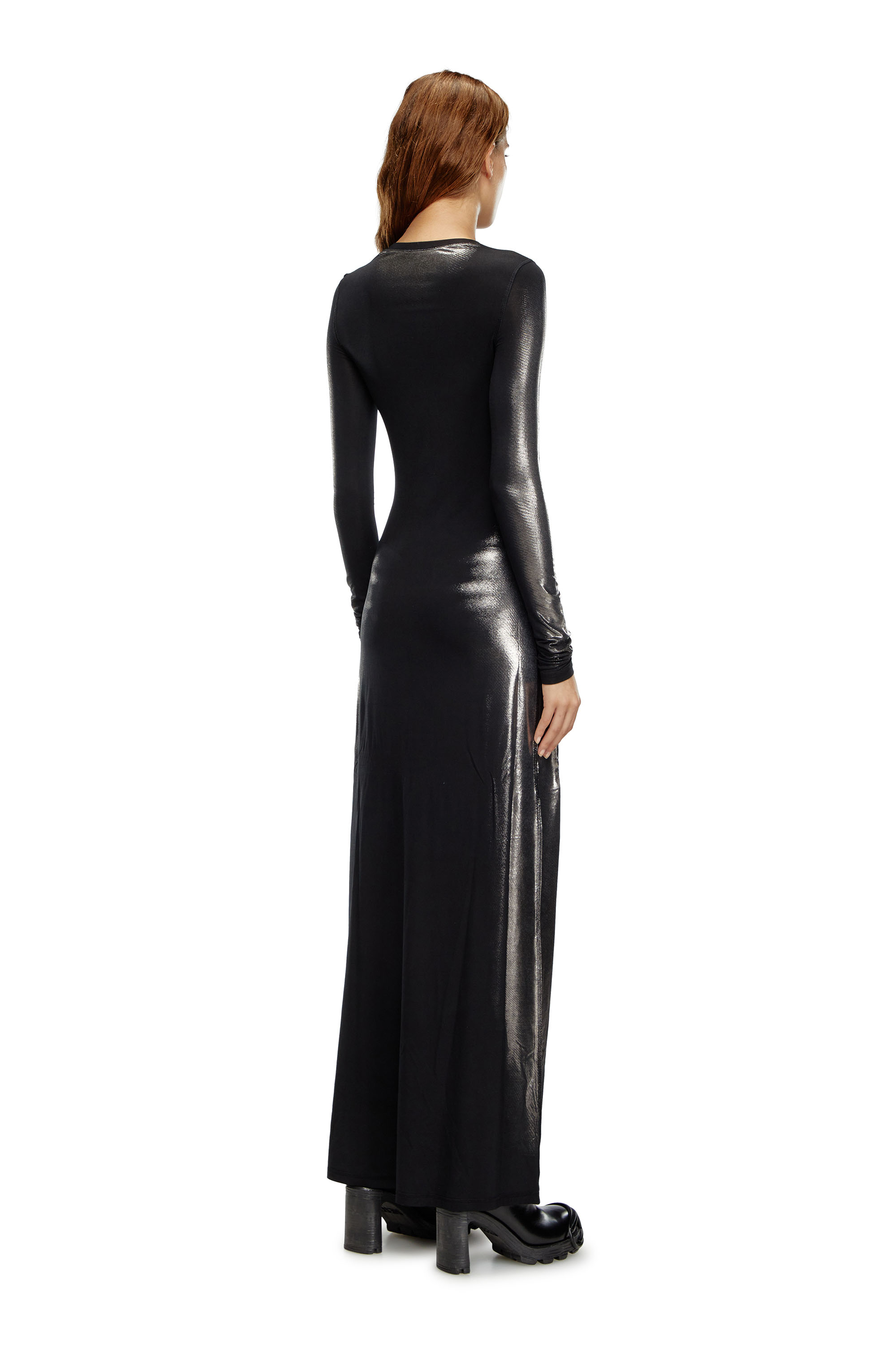 Diesel - D-ANESSA, Woman's Long dress in metallic stretch jersey in Black - 2