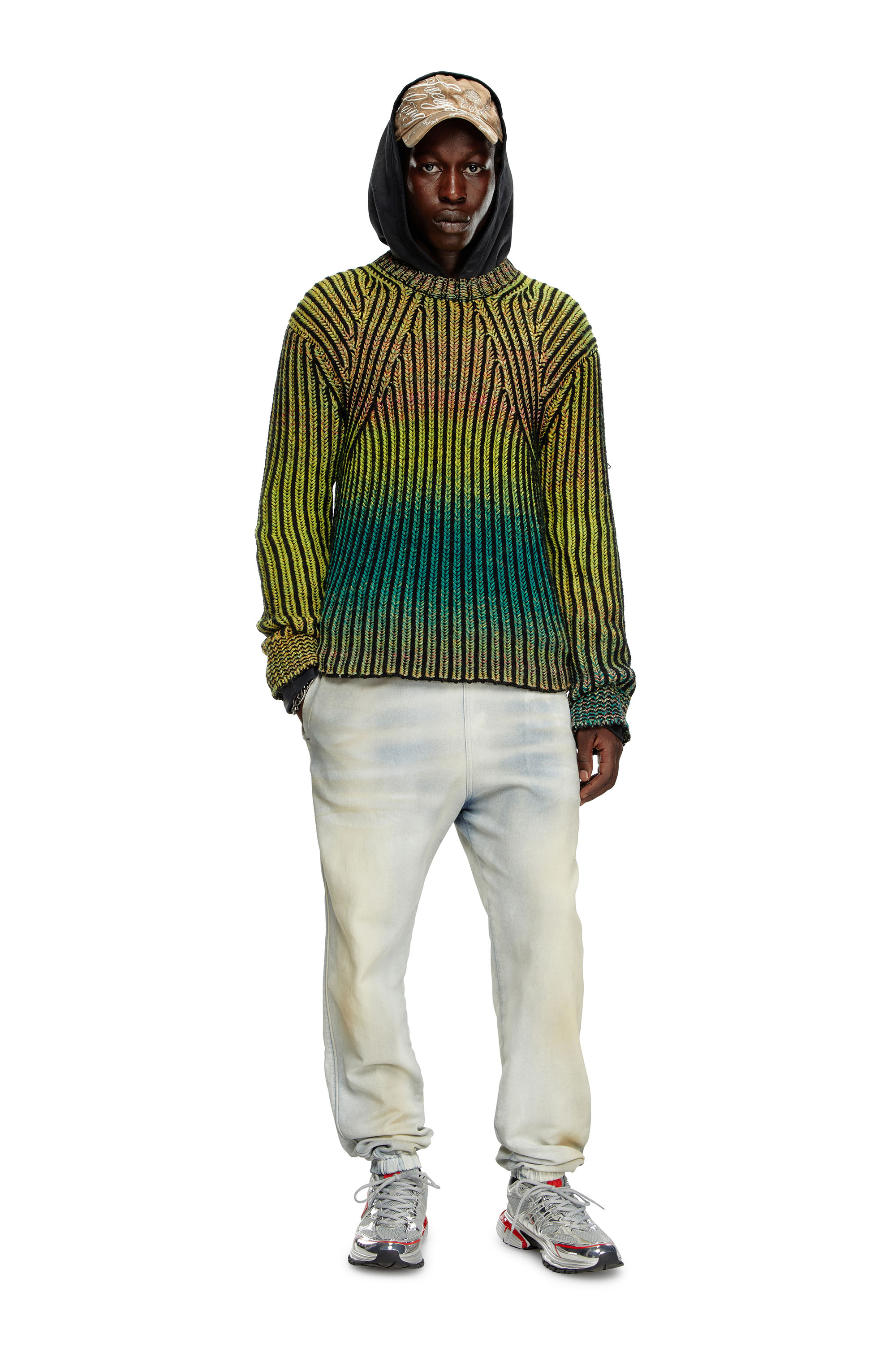Diesel - K-OAKLAND-A, Man Striped ribbed jumper in wool blend in Green - Image 2