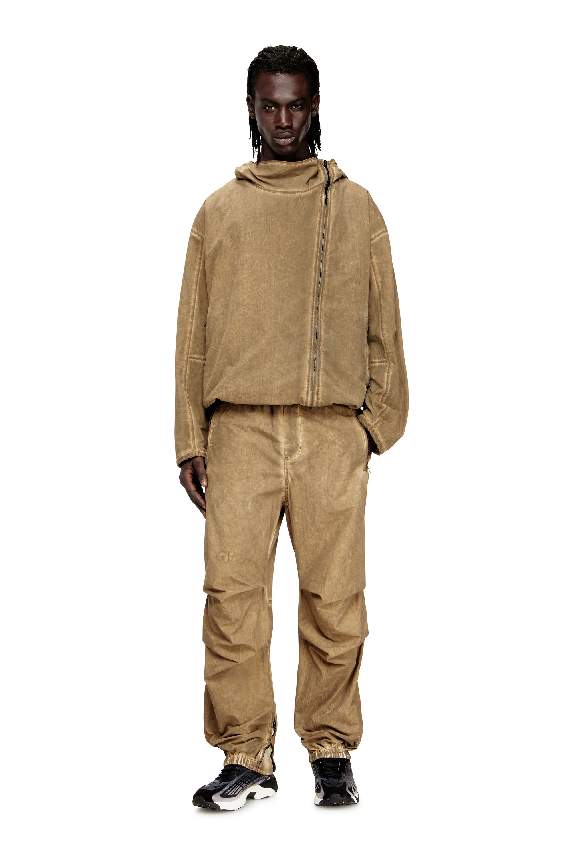 Diesel - J-SQUAD-TREAT, Man's Dirt-effect hooded jacket in Taslan in Beige - 2