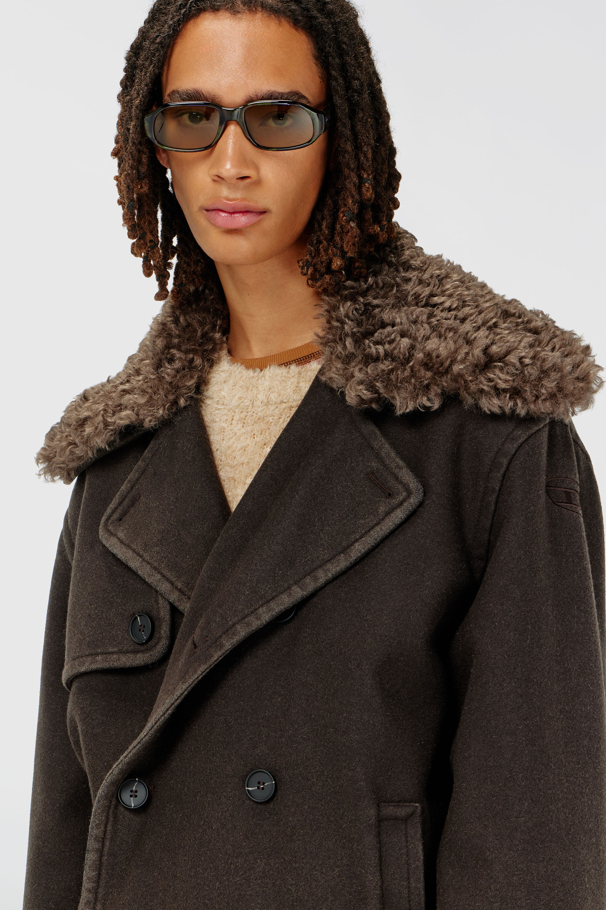 Diesel - W-JAKE-QMCH, Man's Wool-blend peacoat with detachable collar in Brown - 5