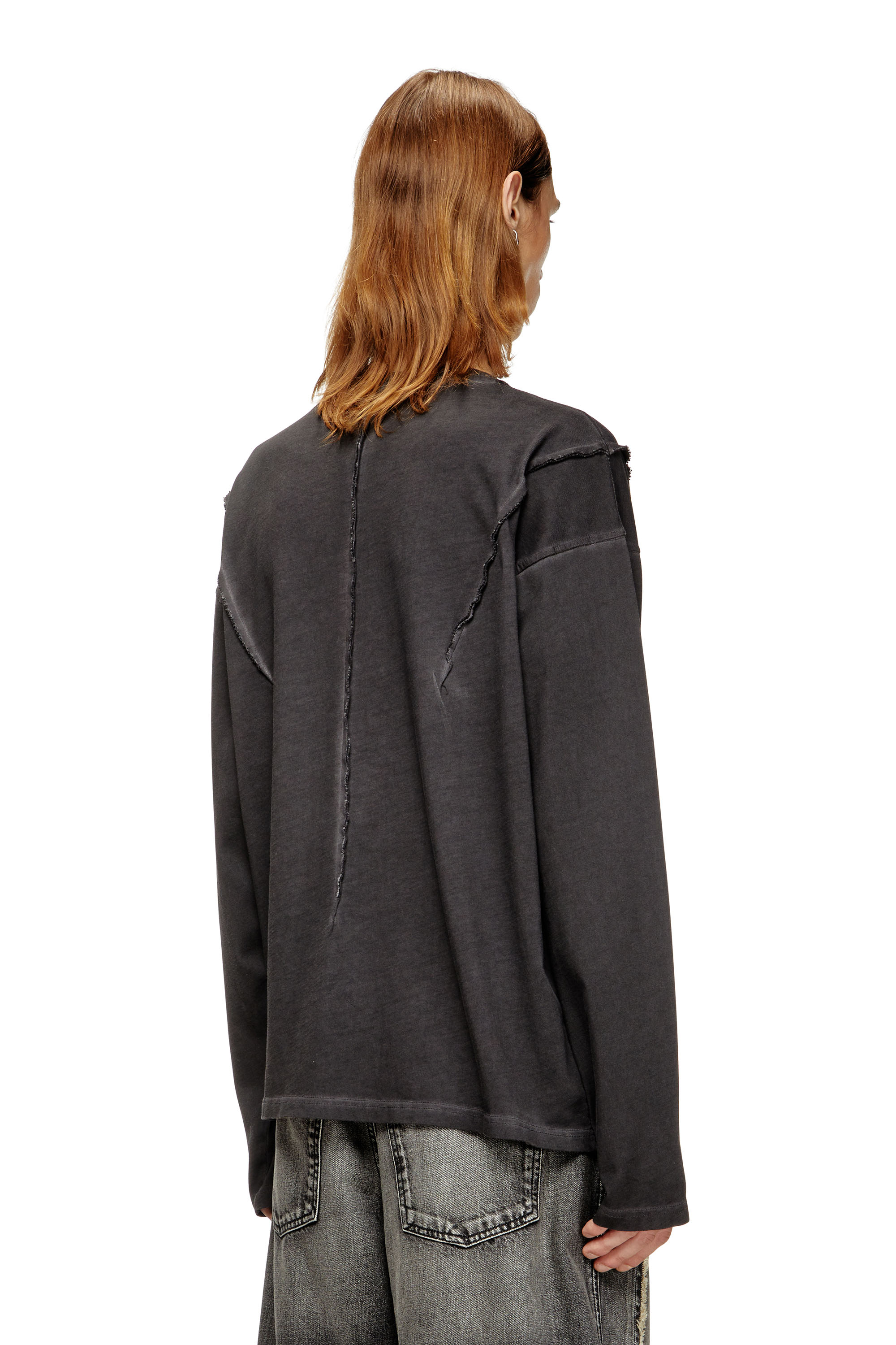 Diesel - T-THUG-T-SHIRT, Unisex's Long-sleeve T-shirt with faded effect in Dark grey - 4
