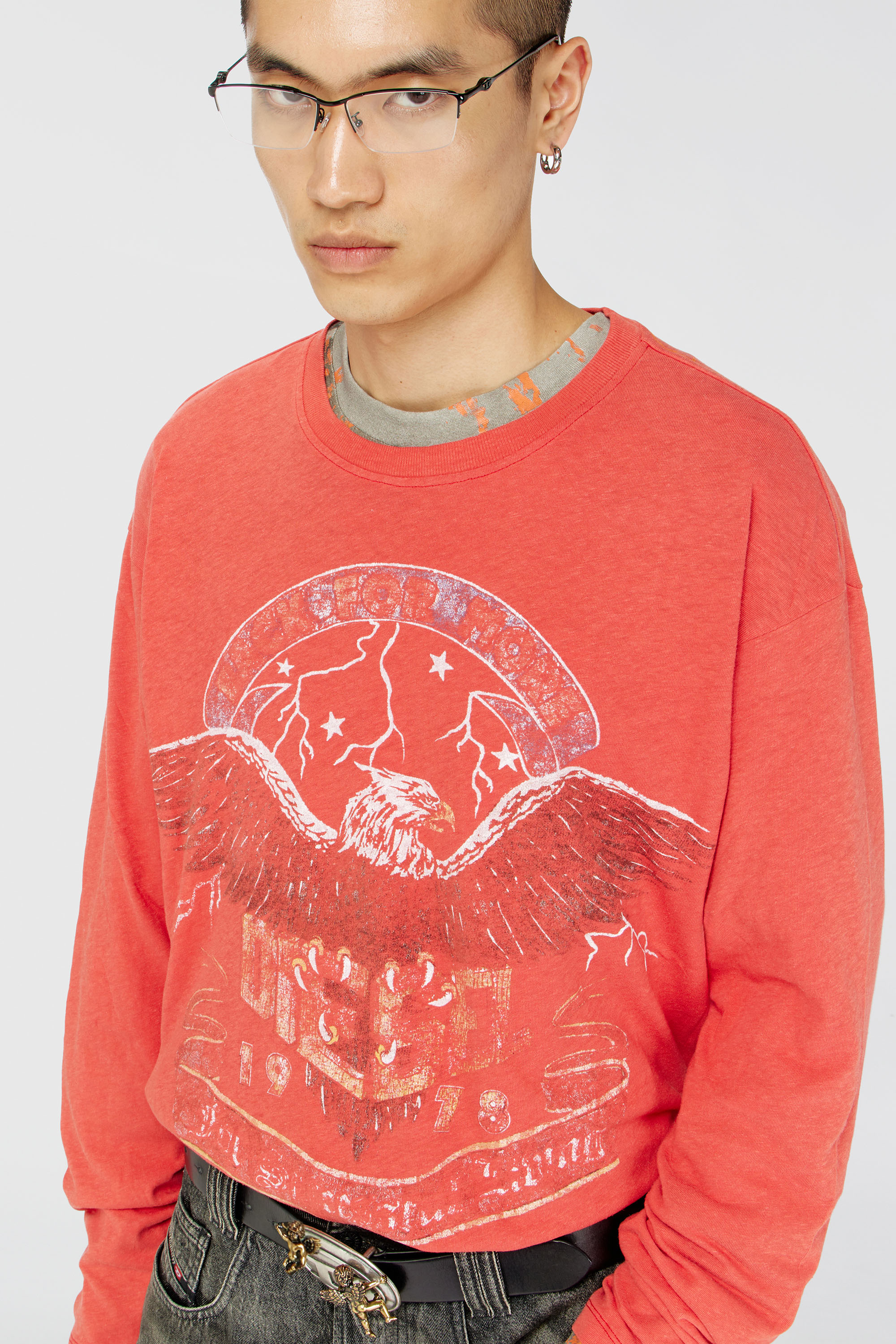 Diesel - T-GERI-LS, Man's Long-sleeve T-shirt with concert graphics in Coral Rose - 5