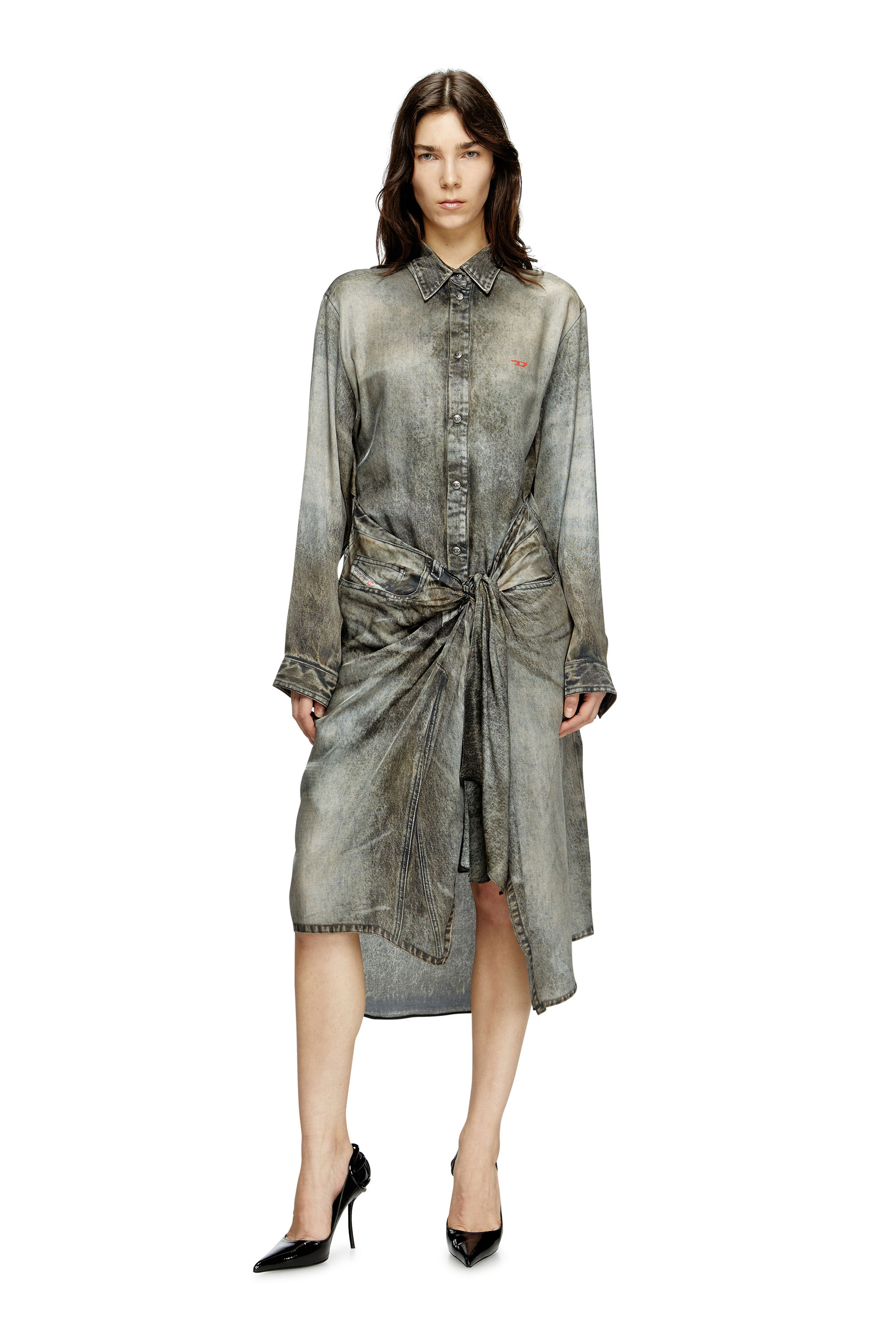 D-ILETTA, Dark grey Diesel - D-ILETTA, Woman's Wrap dress in denim-look viscose in Dark grey - 3