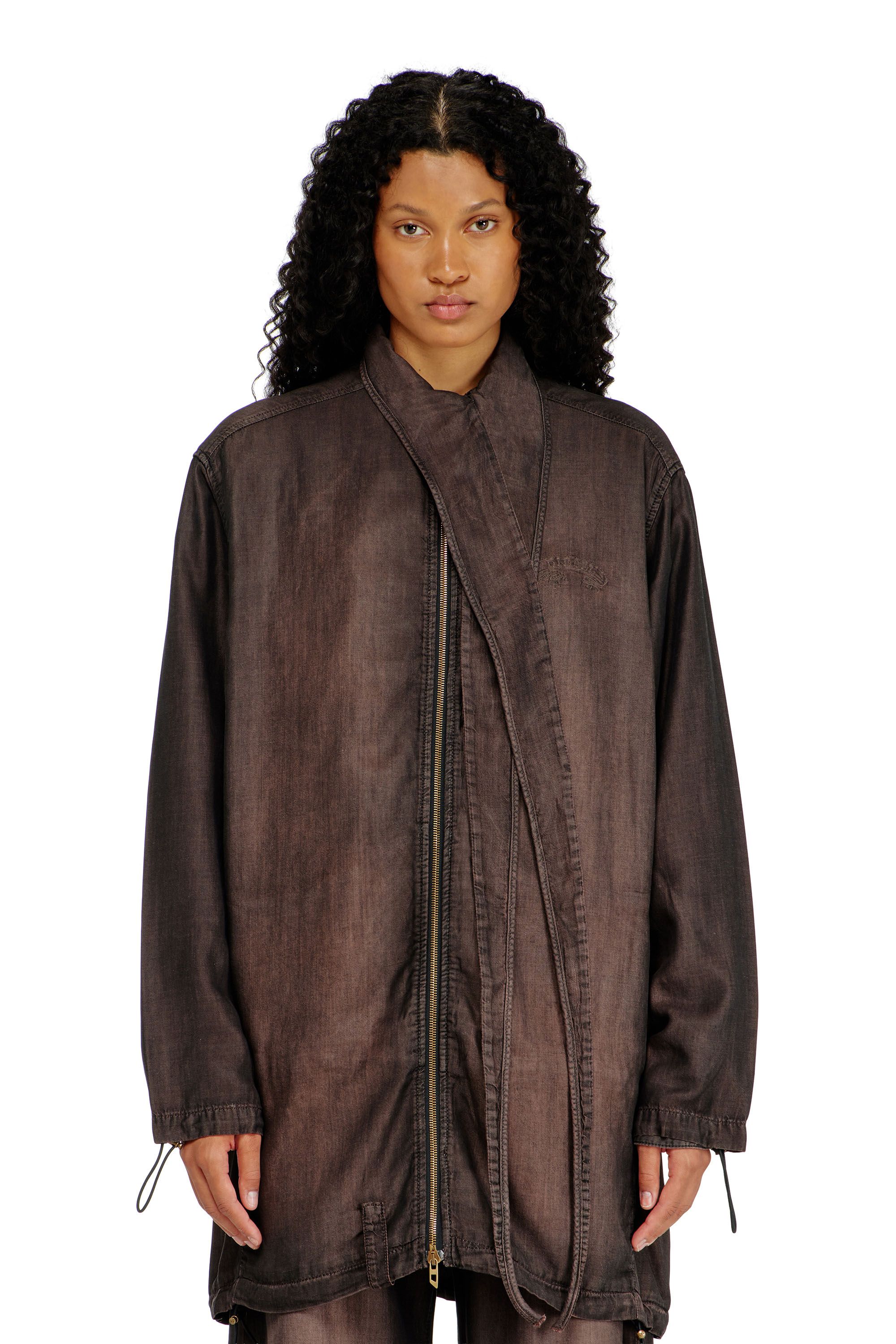 Diesel - DE-TROIT-S, Woman's Light jacket in fluid coated denim in Brown - 3